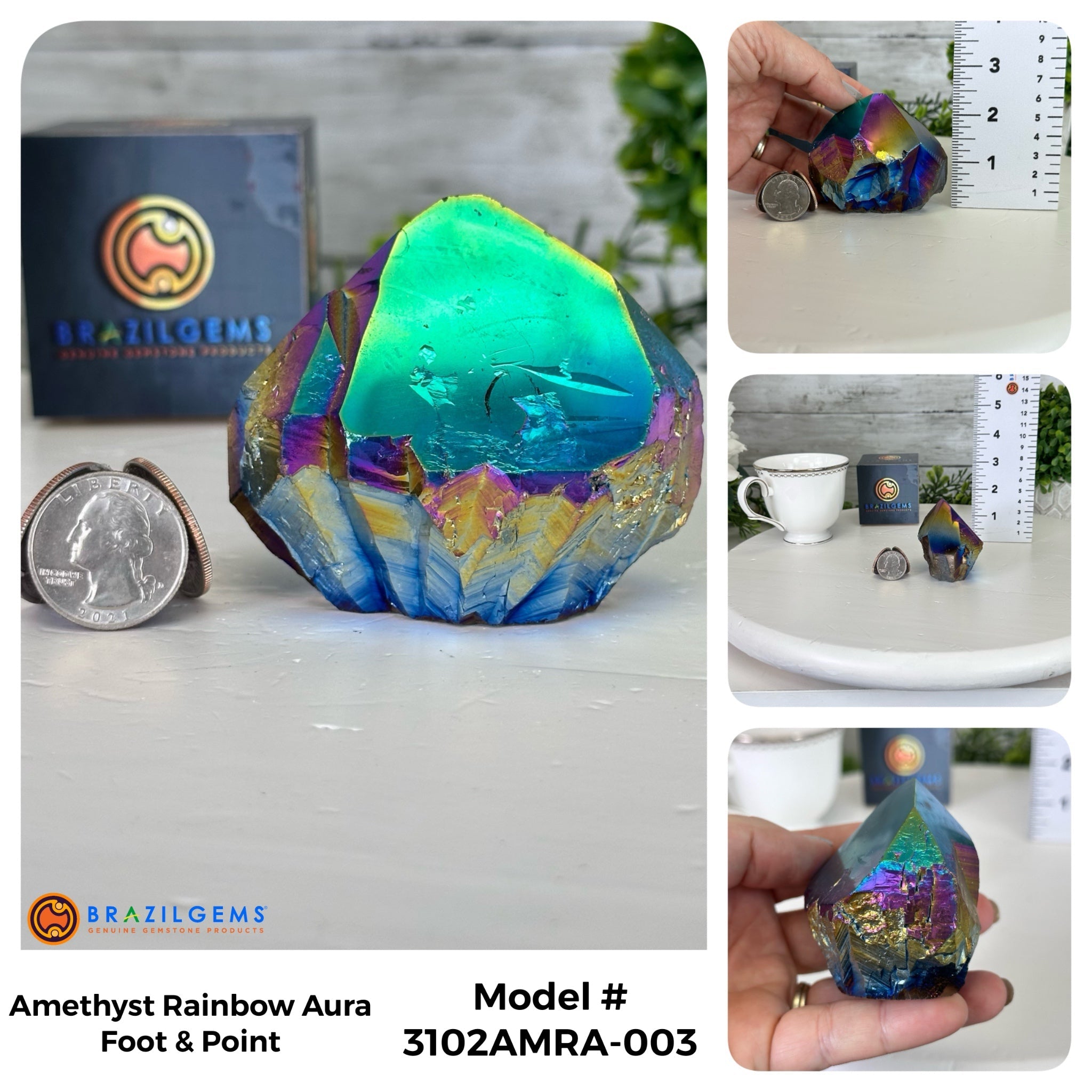 Amethyst Rainbow Aura Crystal Foot & Point, Select Your Item #3102AMRA - Brazil GemsBrazil GemsAmethyst Rainbow Aura Crystal Foot & Point, Select Your Item #3102AMRACrystal Points3102AMRA-003