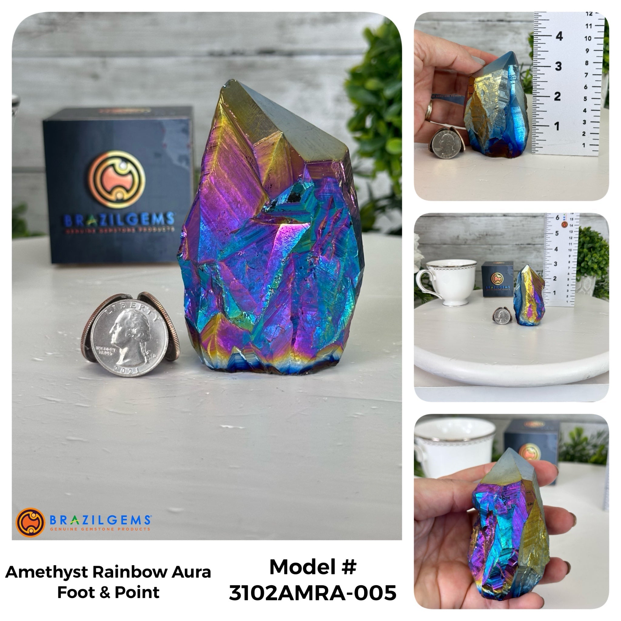 Amethyst Rainbow Aura Crystal Foot & Point, Select Your Item #3102AMRA - Brazil GemsBrazil GemsAmethyst Rainbow Aura Crystal Foot & Point, Select Your Item #3102AMRACrystal Points3102AMRA-005