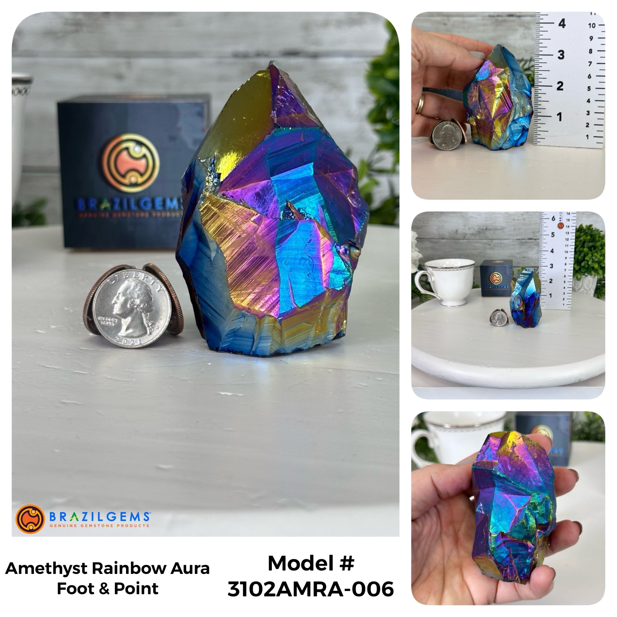 Amethyst Rainbow Aura Crystal Foot & Point, Select Your Item #3102AMRA - Brazil GemsBrazil GemsAmethyst Rainbow Aura Crystal Foot & Point, Select Your Item #3102AMRACrystal Points3102AMRA-006