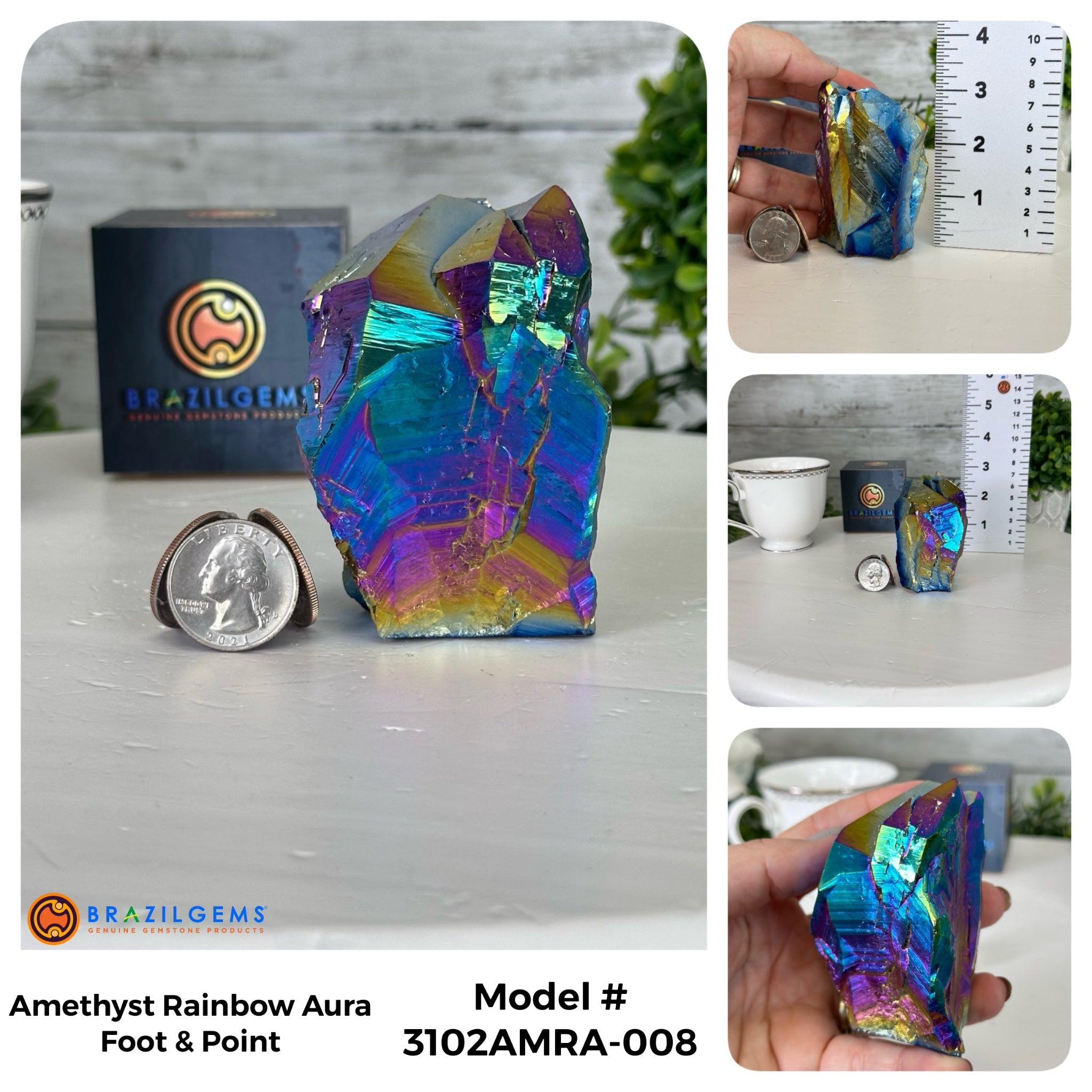 Amethyst Rainbow Aura Crystal Foot & Point, Select Your Item #3102AMRA - Brazil GemsBrazil GemsAmethyst Rainbow Aura Crystal Foot & Point, Select Your Item #3102AMRACrystal Points3102AMRA-008