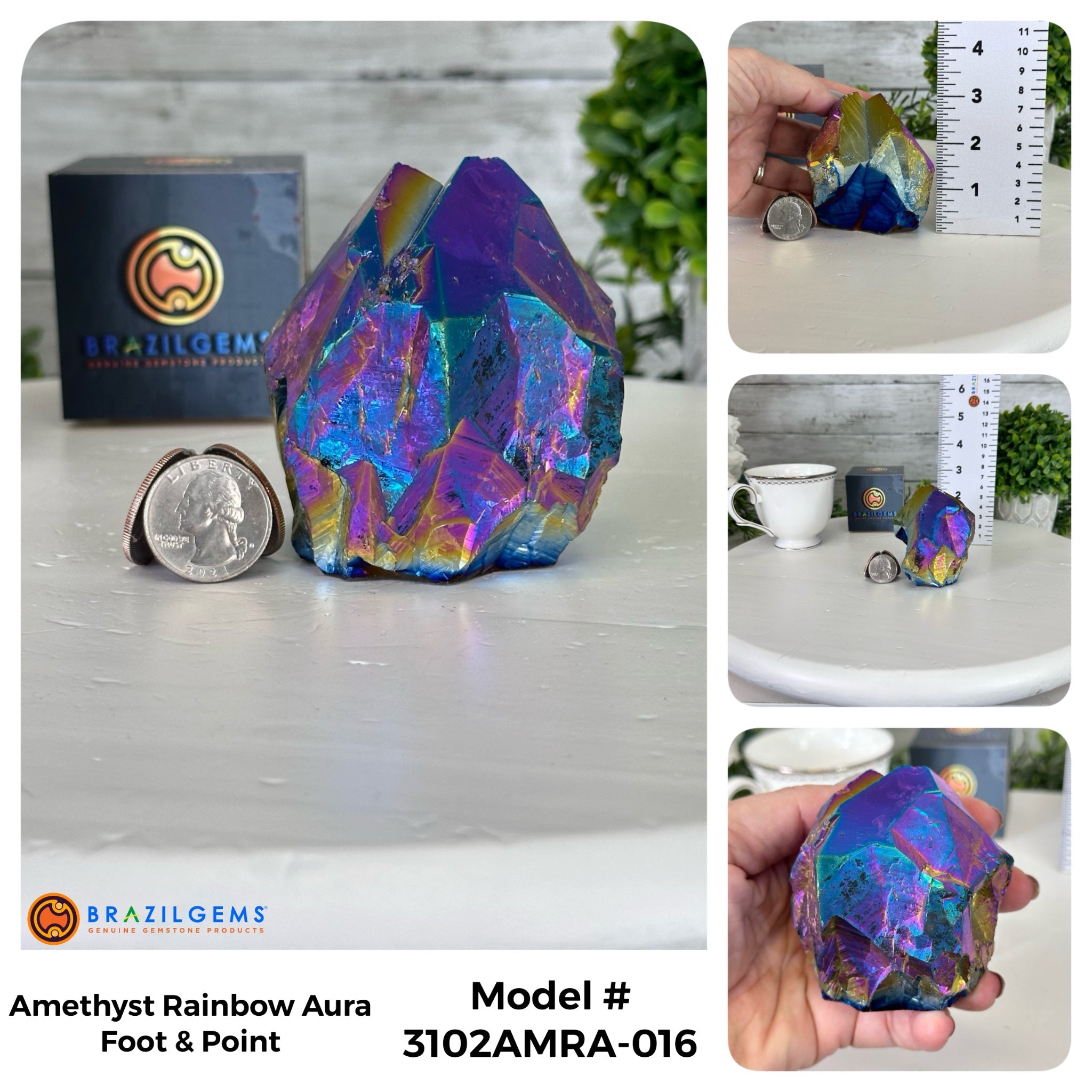 Amethyst Rainbow Aura Crystal Foot & Point, Select Your Item #3102AMRA - Brazil GemsBrazil GemsAmethyst Rainbow Aura Crystal Foot & Point, Select Your Item #3102AMRACrystal Points3102AMRA-016