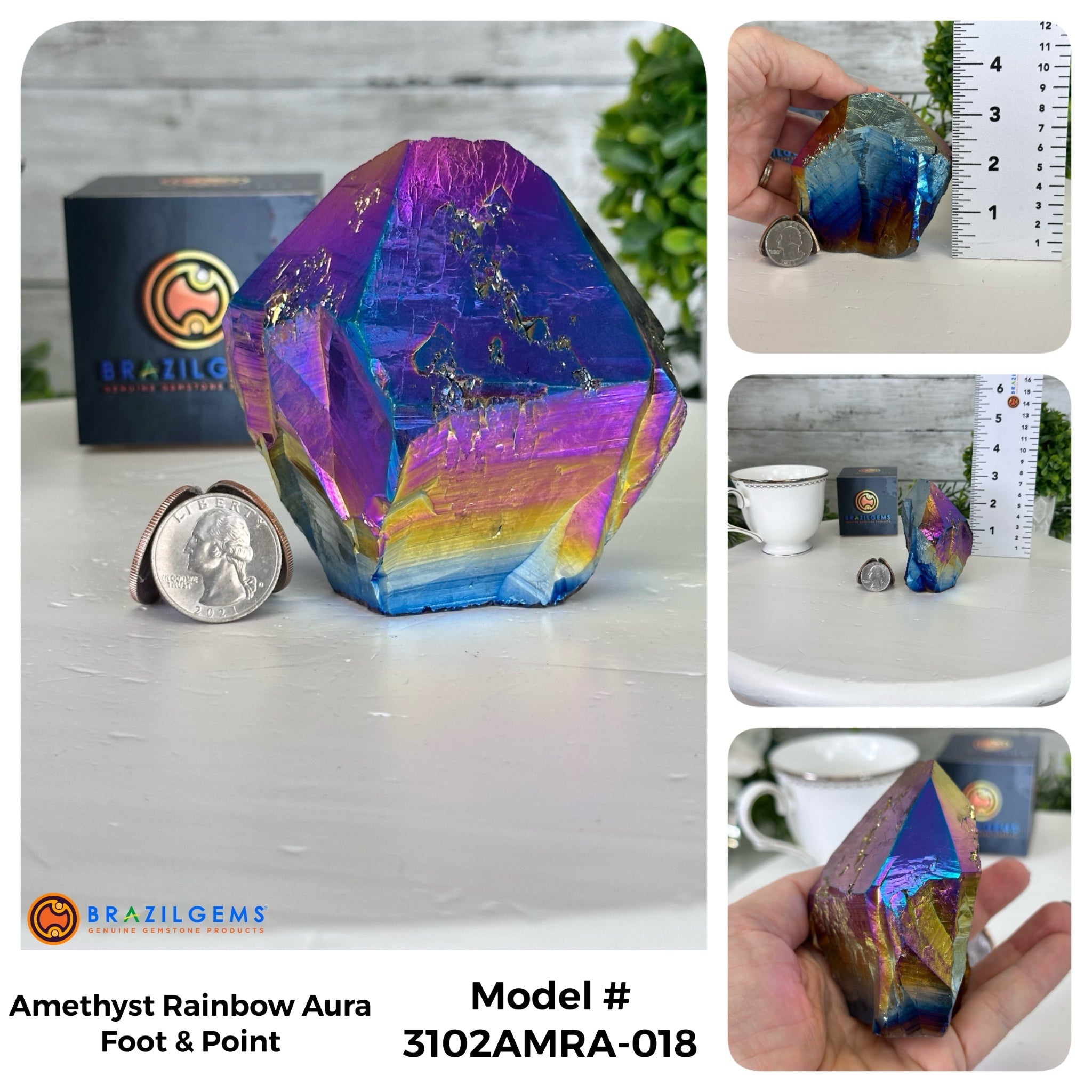 Amethyst Rainbow Aura Crystal Foot & Point, Select Your Item #3102AMRA - Brazil GemsBrazil GemsAmethyst Rainbow Aura Crystal Foot & Point, Select Your Item #3102AMRACrystal Points3102AMRA-018