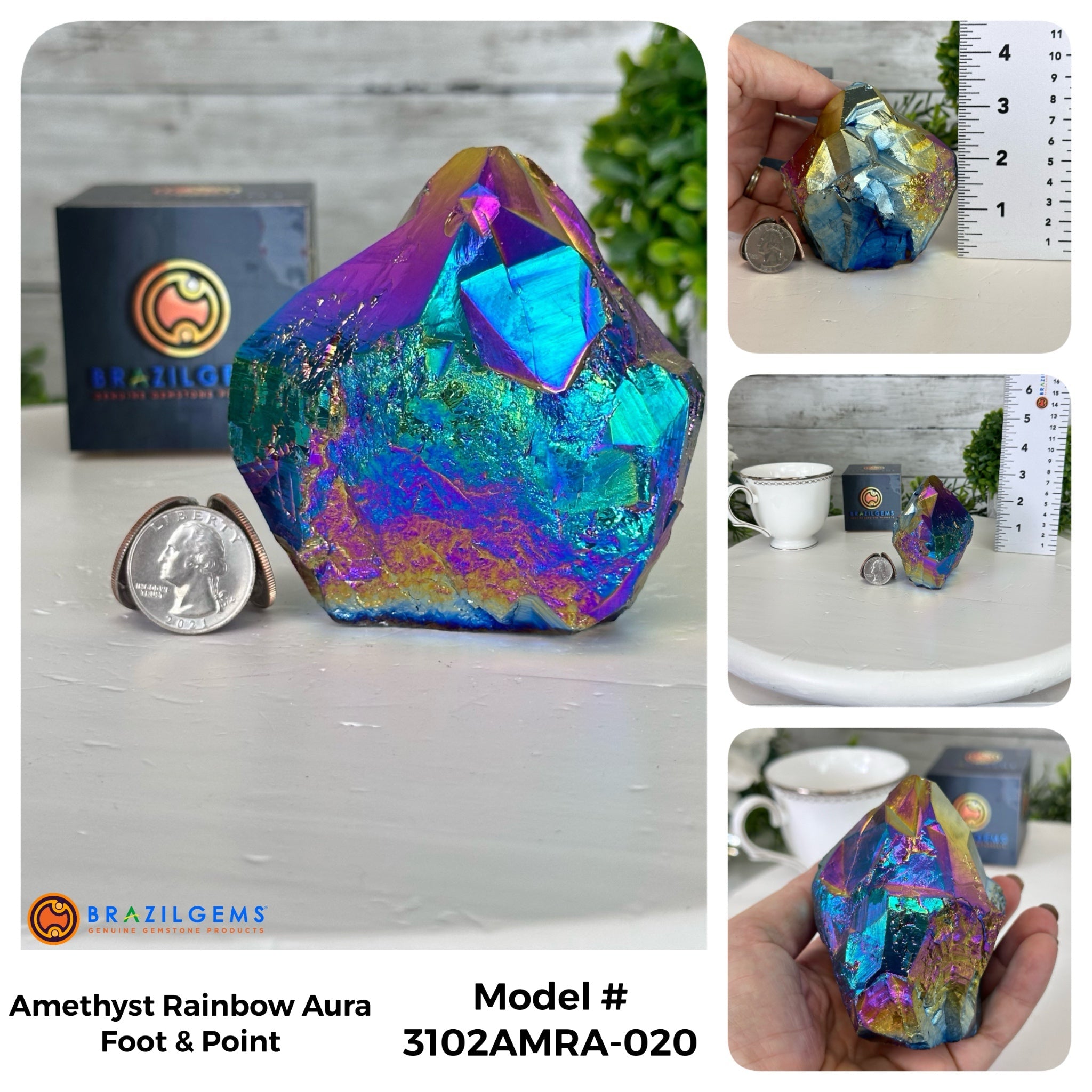 Amethyst Rainbow Aura Crystal Foot & Point, Select Your Item #3102AMRA - Brazil GemsBrazil GemsAmethyst Rainbow Aura Crystal Foot & Point, Select Your Item #3102AMRACrystal Points3102AMRA-020