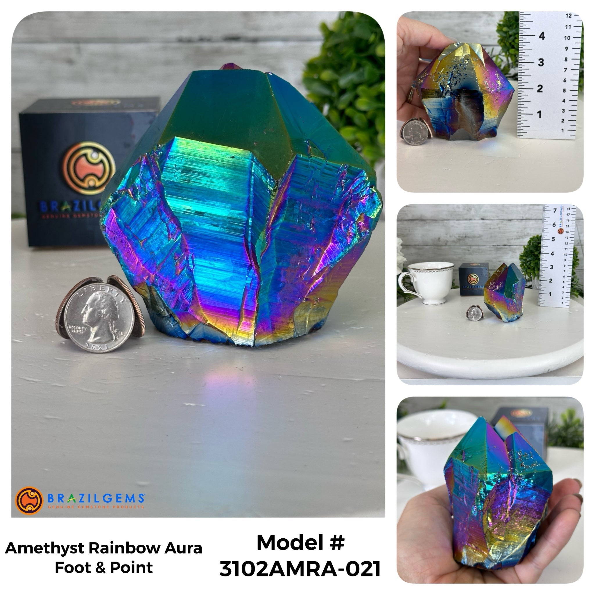 Amethyst Rainbow Aura Crystal Foot & Point, Select Your Item #3102AMRA - Brazil GemsBrazil GemsAmethyst Rainbow Aura Crystal Foot & Point, Select Your Item #3102AMRACrystal Points3102AMRA-021