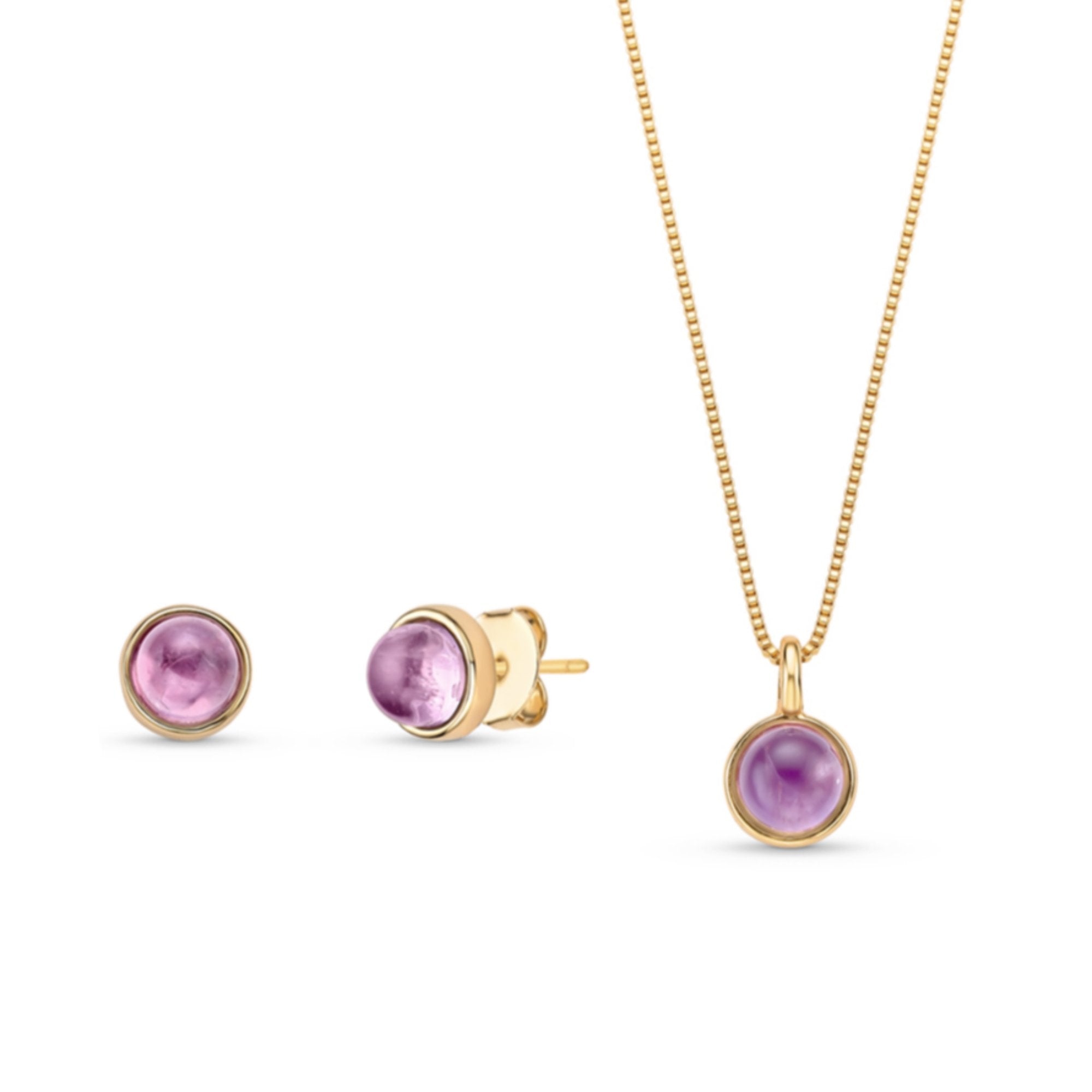 Amethyst Round Cabochons 18k Gold Plated Necklace & Earring Set - Brazil GemsBrazil GemsAmethyst Round Cabochons 18k Gold Plated Necklace & Earring SetNecklace & Earring Set14GP7303 - 103