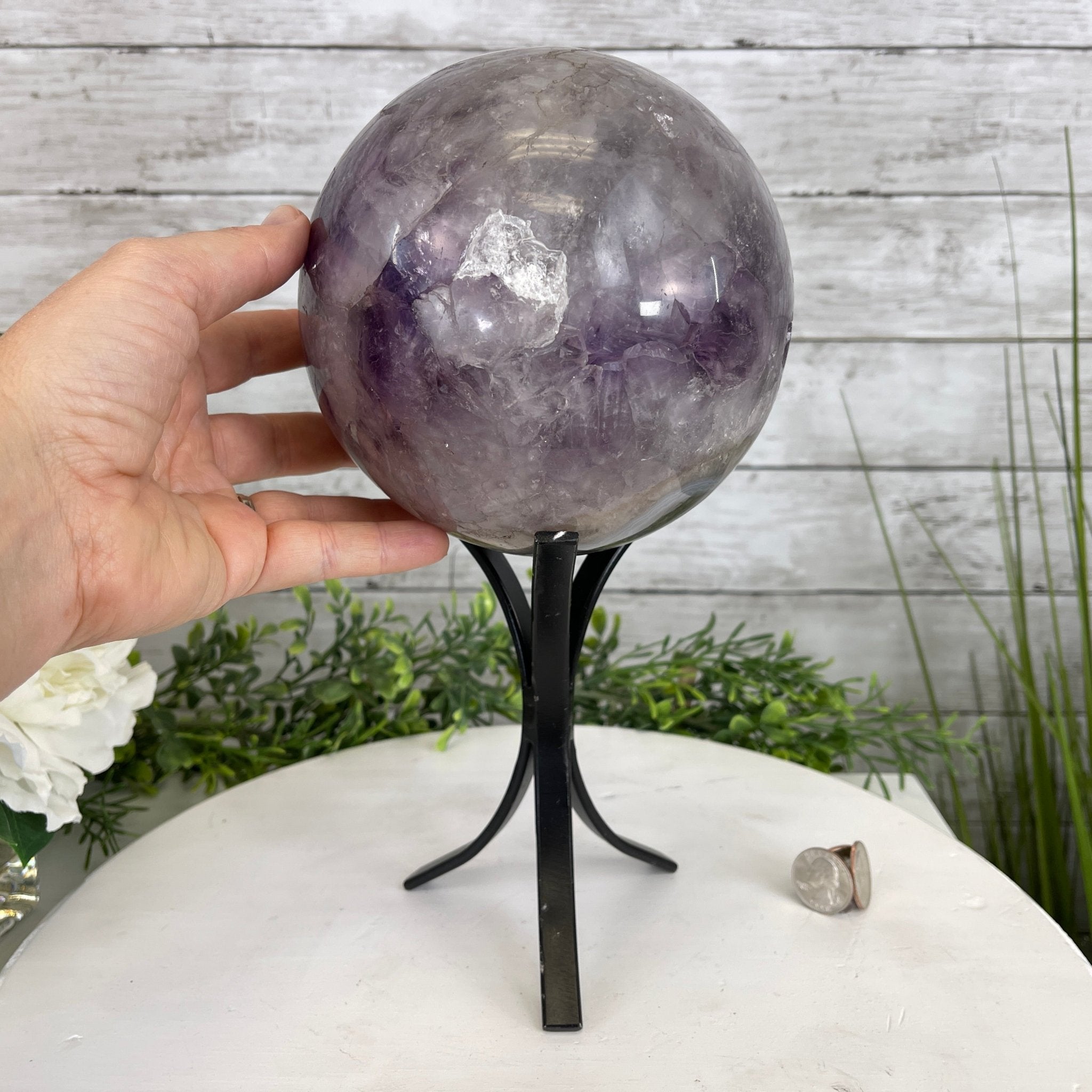 Amethyst Sphere on a Metal Base, 10.5 lbs & 11.5" Tall Model #5630-0010 by Brazil Gems - Brazil GemsBrazil GemsAmethyst Sphere on a Metal Base, 10.5 lbs & 11.5" Tall Model #5630-0010 by Brazil GemsSpheres5630-0010
