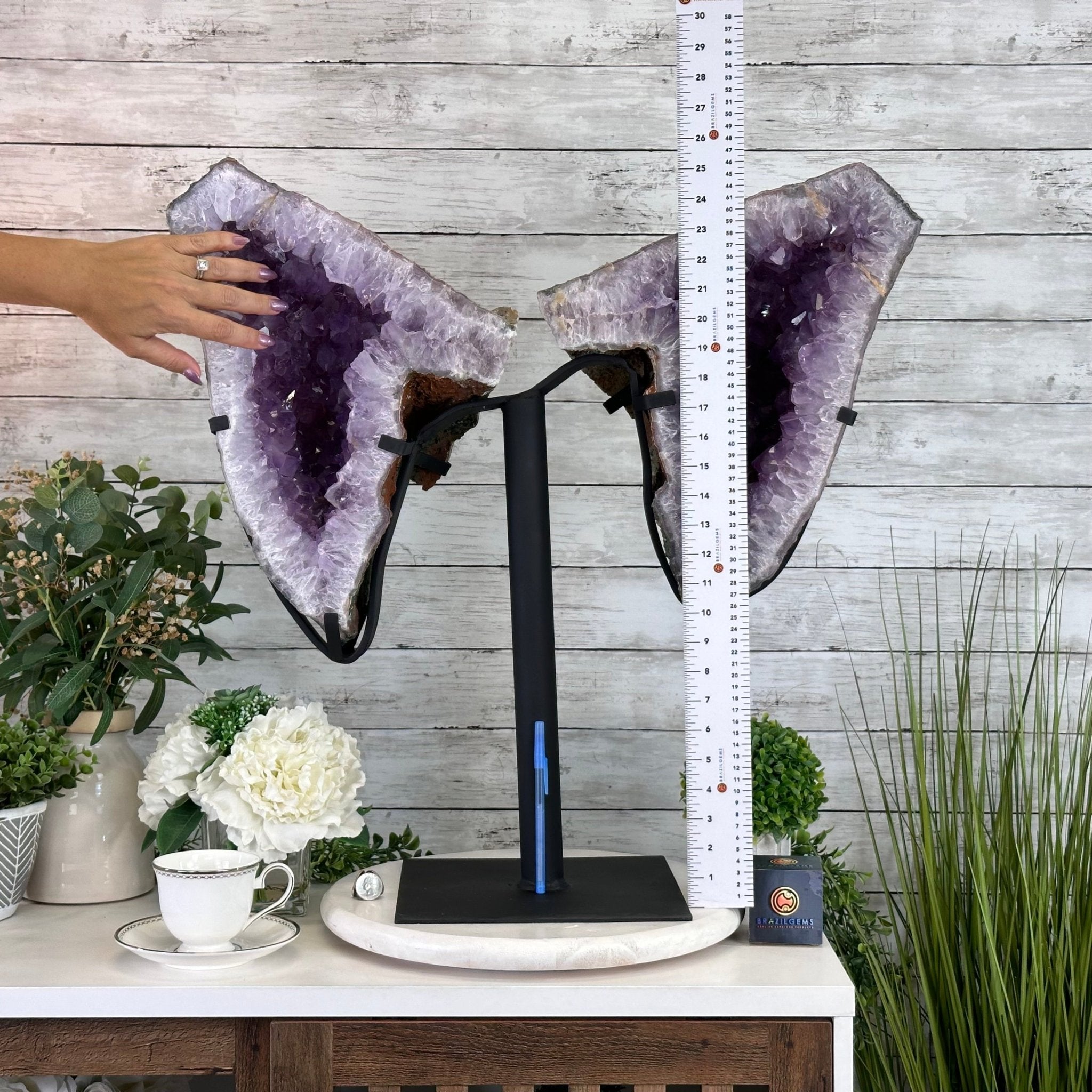 Amethyst Wings on a Metal Stand, 65.6 lbs & 25.6" Tall #5493 - 0049 - Brazil GemsBrazil GemsAmethyst Wings on a Metal Stand, 65.6 lbs & 25.6" Tall #5493 - 0049Amethyst Butterfly Wings5493 - 0049