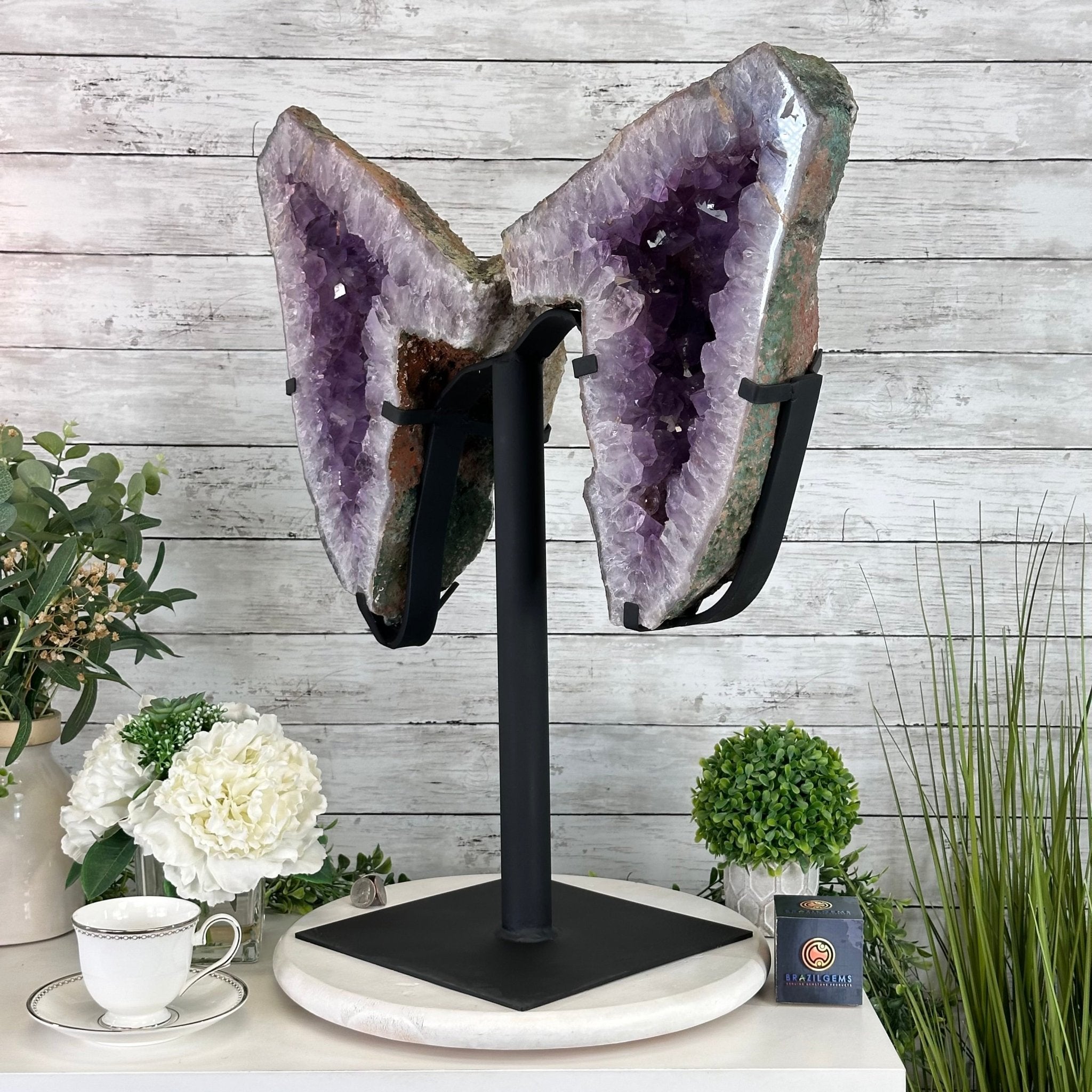 Amethyst Wings on a Metal Stand, 65.6 lbs & 25.6" Tall #5493 - 0049 - Brazil GemsBrazil GemsAmethyst Wings on a Metal Stand, 65.6 lbs & 25.6" Tall #5493 - 0049Amethyst Butterfly Wings5493 - 0049