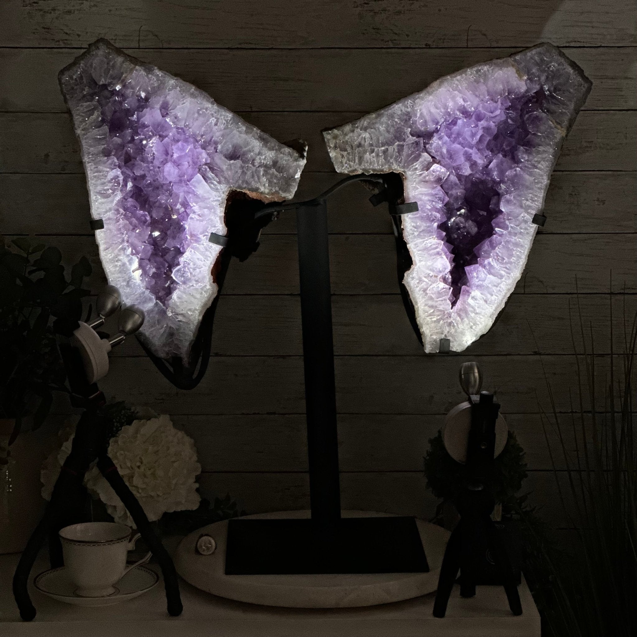 Amethyst Wings on a Metal Stand, 65.6 lbs & 25.6" Tall #5493 - 0049 - Brazil GemsBrazil GemsAmethyst Wings on a Metal Stand, 65.6 lbs & 25.6" Tall #5493 - 0049Amethyst Butterfly Wings5493 - 0049