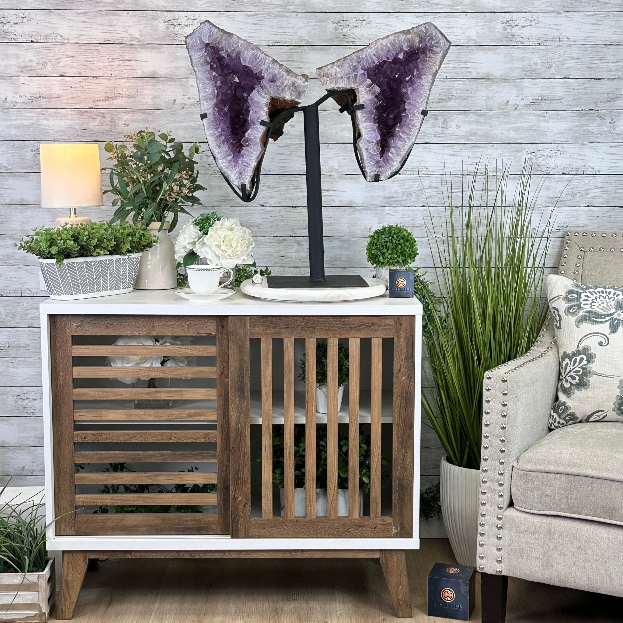 Amethyst Wings on a Metal Stand, 65.6 lbs & 25.6" Tall #5493 - 0049 - Brazil GemsBrazil GemsAmethyst Wings on a Metal Stand, 65.6 lbs & 25.6" Tall #5493 - 0049Amethyst Butterfly Wings5493 - 0049