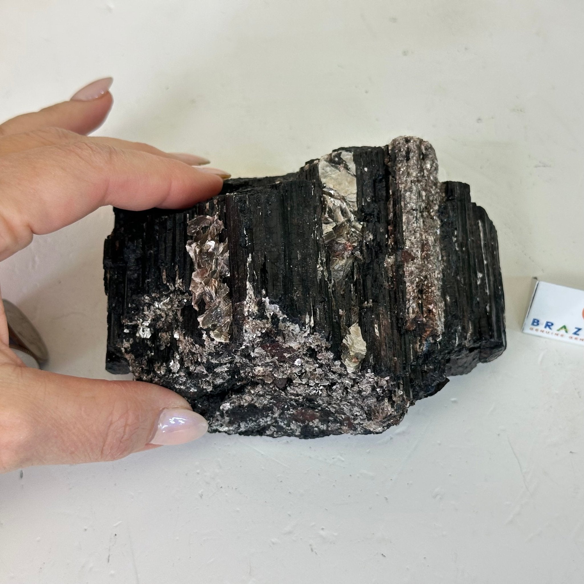 Black Tourmaline Cluster, 2.8 lbs and 4.9" Long #3302BT - 020 - Brazil GemsBrazil GemsBlack Tourmaline Cluster, 2.8 lbs and 4.9" Long #3302BT - 020Small Clusters with Flat Bases3302BT - 020