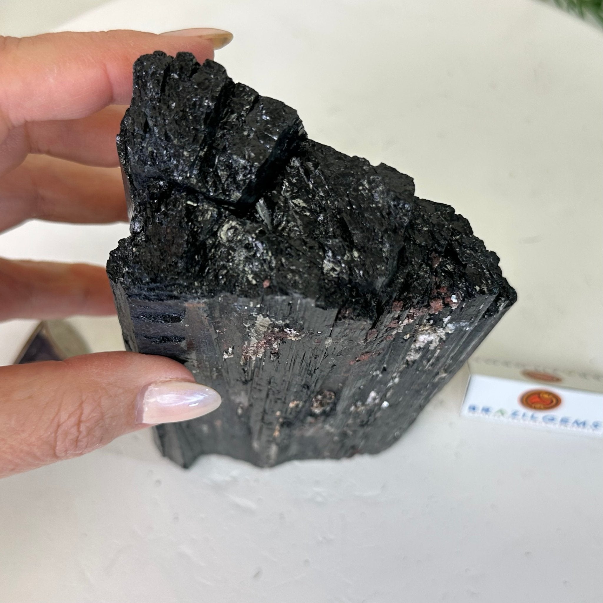 Black Tourmaline Cluster, 2.9 lbs and 6.4" Tall #3302BT - 024 - Brazil GemsBrazil GemsBlack Tourmaline Cluster, 2.9 lbs and 6.4" Tall #3302BT - 024Small Clusters with Flat Bases3302BT - 024