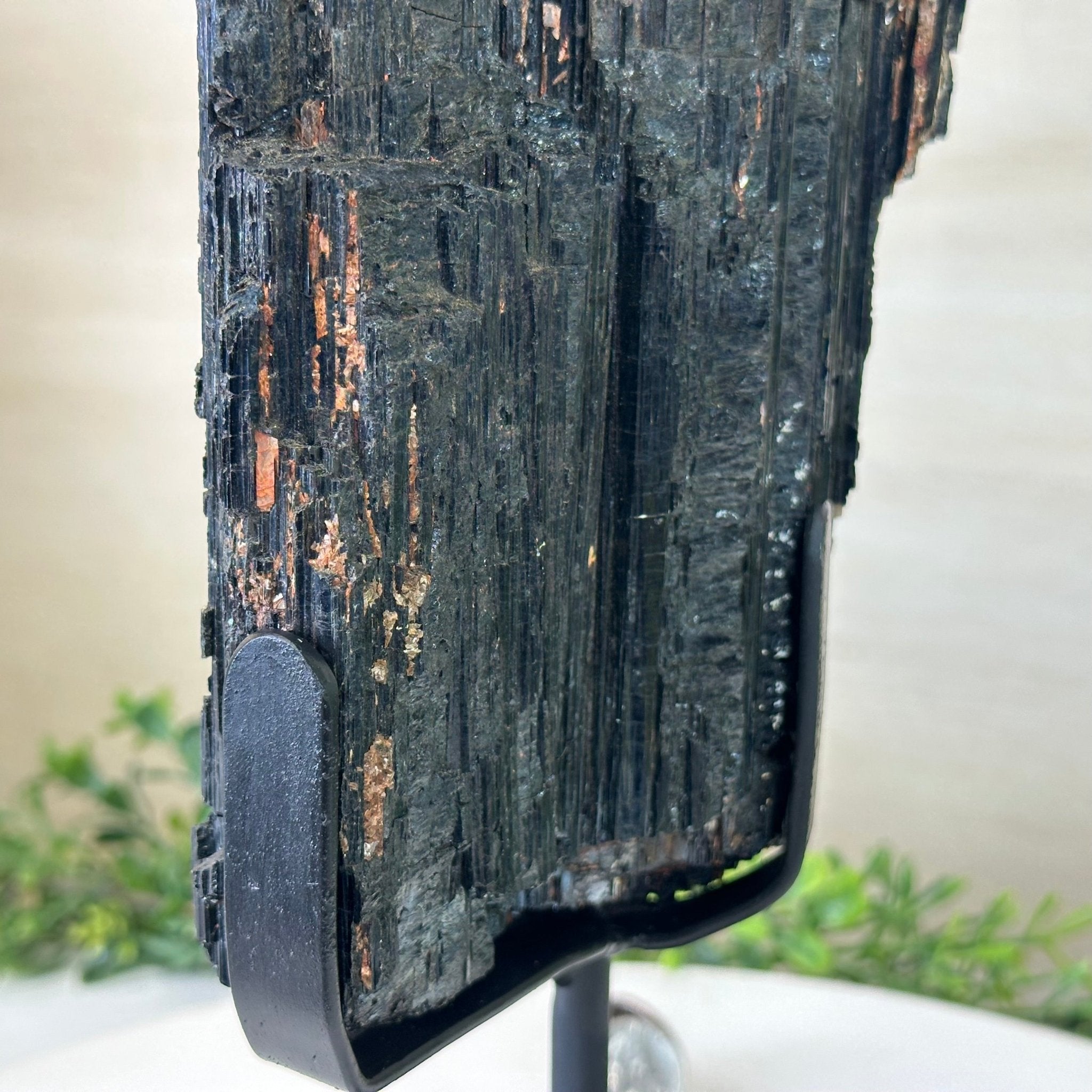 Black Tourmaline Cluster on a Metal Stand, 14.5 lbs and 15.6" Tall #6020 - 0007 - Brazil GemsBrazil GemsBlack Tourmaline Cluster on a Metal Stand, 14.5 lbs and 15.6" Tall #6020 - 0007Clusters on Wood Bases6020 - 0007