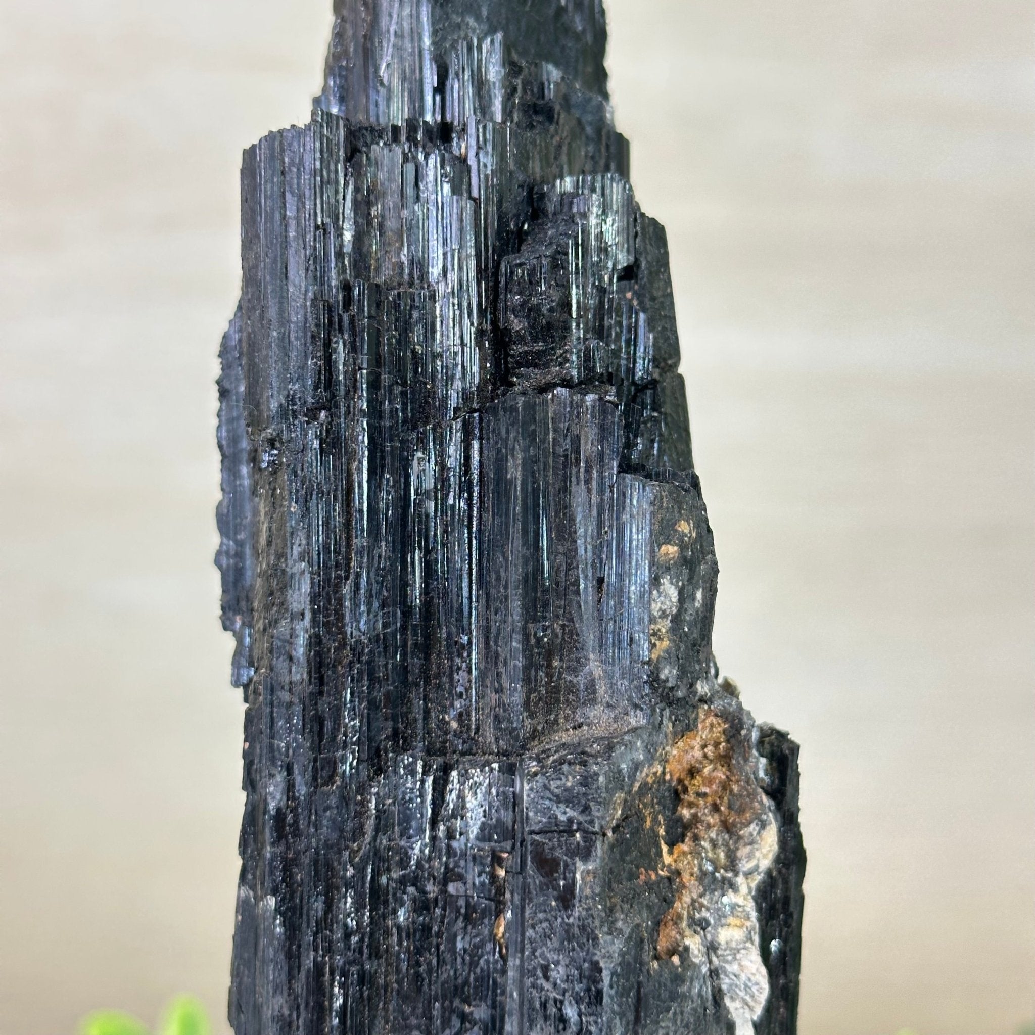 Black Tourmaline Cluster on a Metal Stand, 2.4 lbs and 9.5" Tall #6020 - 0002 - Brazil GemsBrazil GemsBlack Tourmaline Cluster on a Metal Stand, 2.4 lbs and 9.5" Tall #6020 - 0002Clusters on Wood Bases6020 - 0002