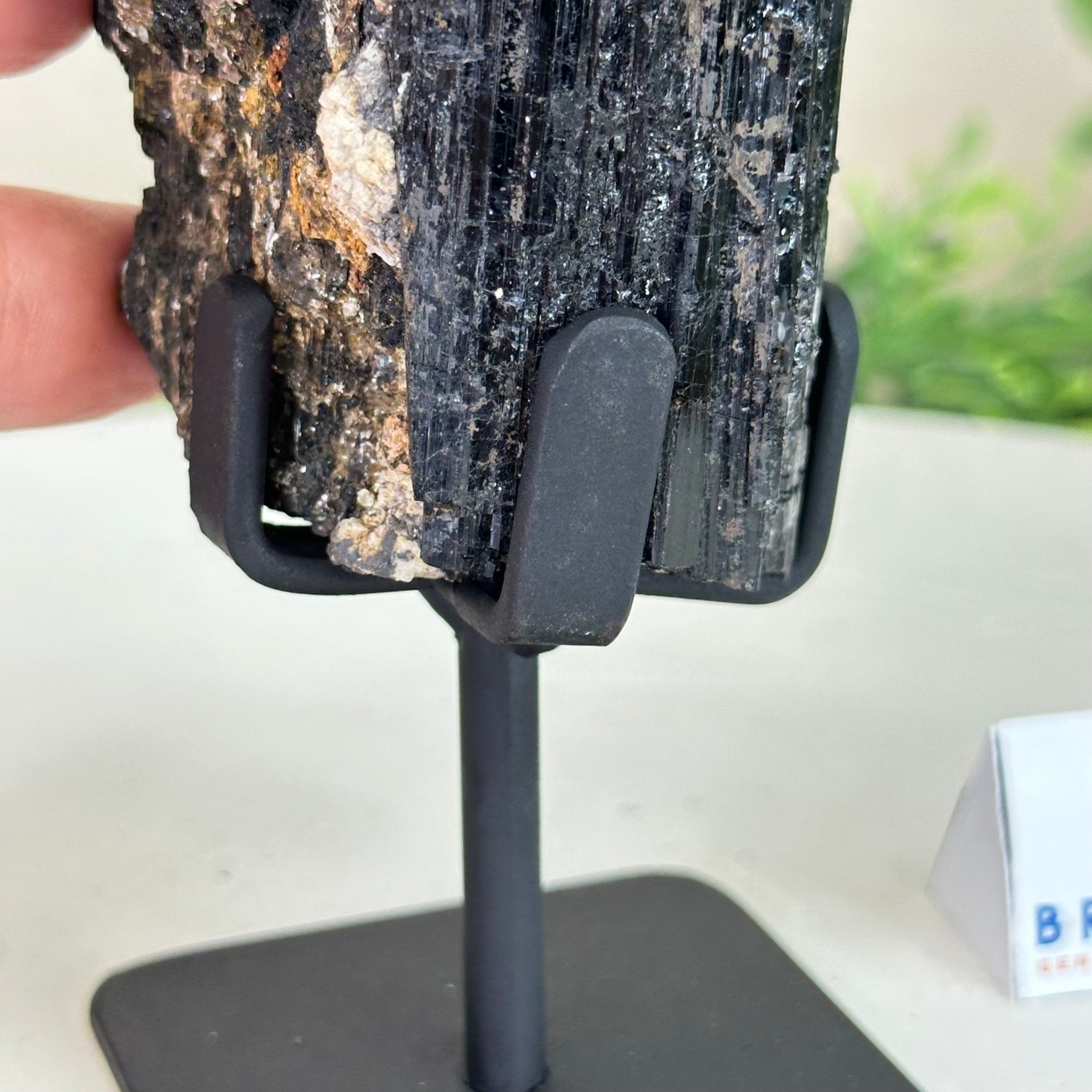 Black Tourmaline Cluster on a Metal Stand, 2.4 lbs and 9.5" Tall #6020 - 0002 - Brazil GemsBrazil GemsBlack Tourmaline Cluster on a Metal Stand, 2.4 lbs and 9.5" Tall #6020 - 0002Clusters on Wood Bases6020 - 0002