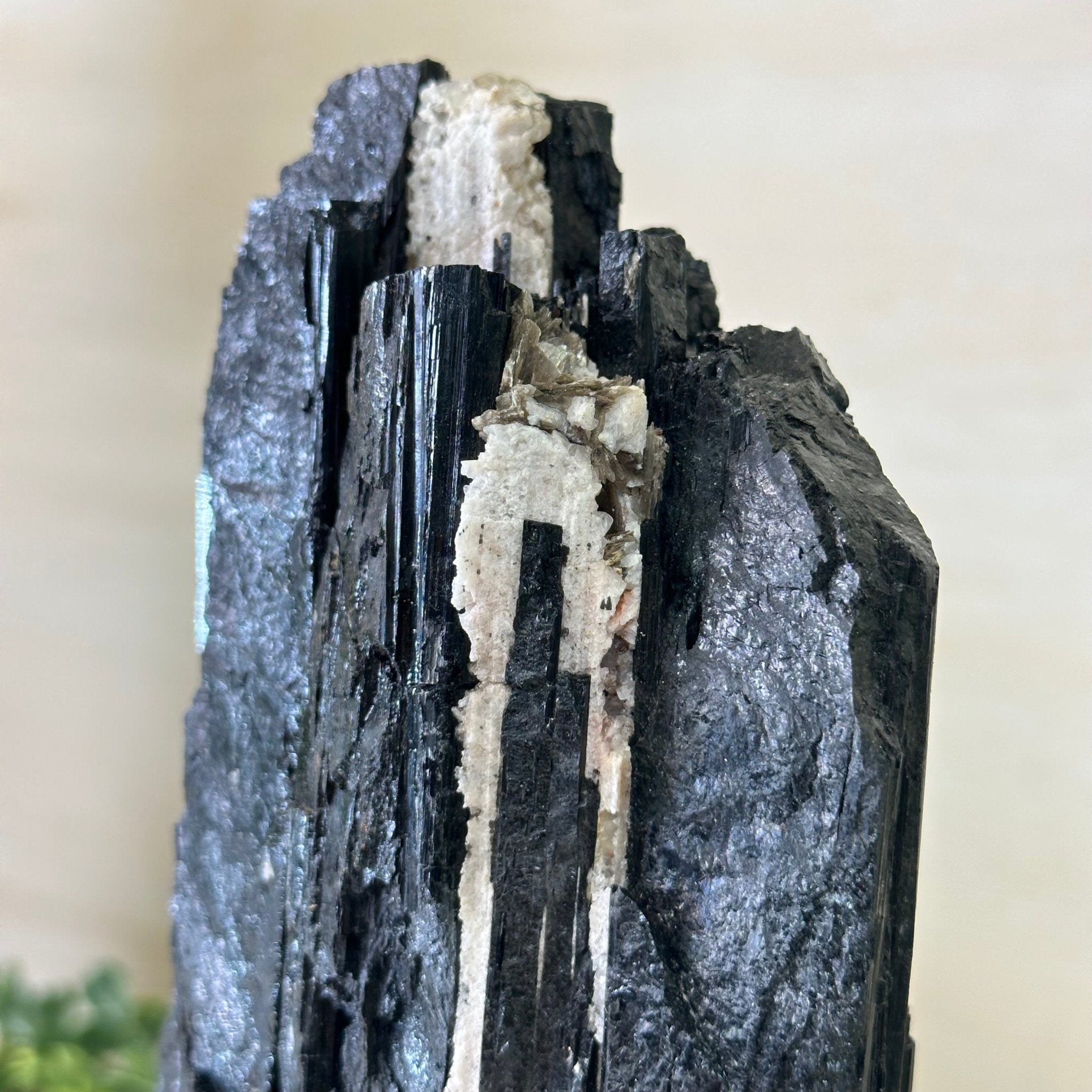 Black Tourmaline Cluster on a Metal Stand, 3.2 lbs and 10" Tall #6020 - 0003 - Brazil GemsBrazil GemsBlack Tourmaline Cluster on a Metal Stand, 3.2 lbs and 10" Tall #6020 - 0003Clusters on Wood Bases6020 - 0003