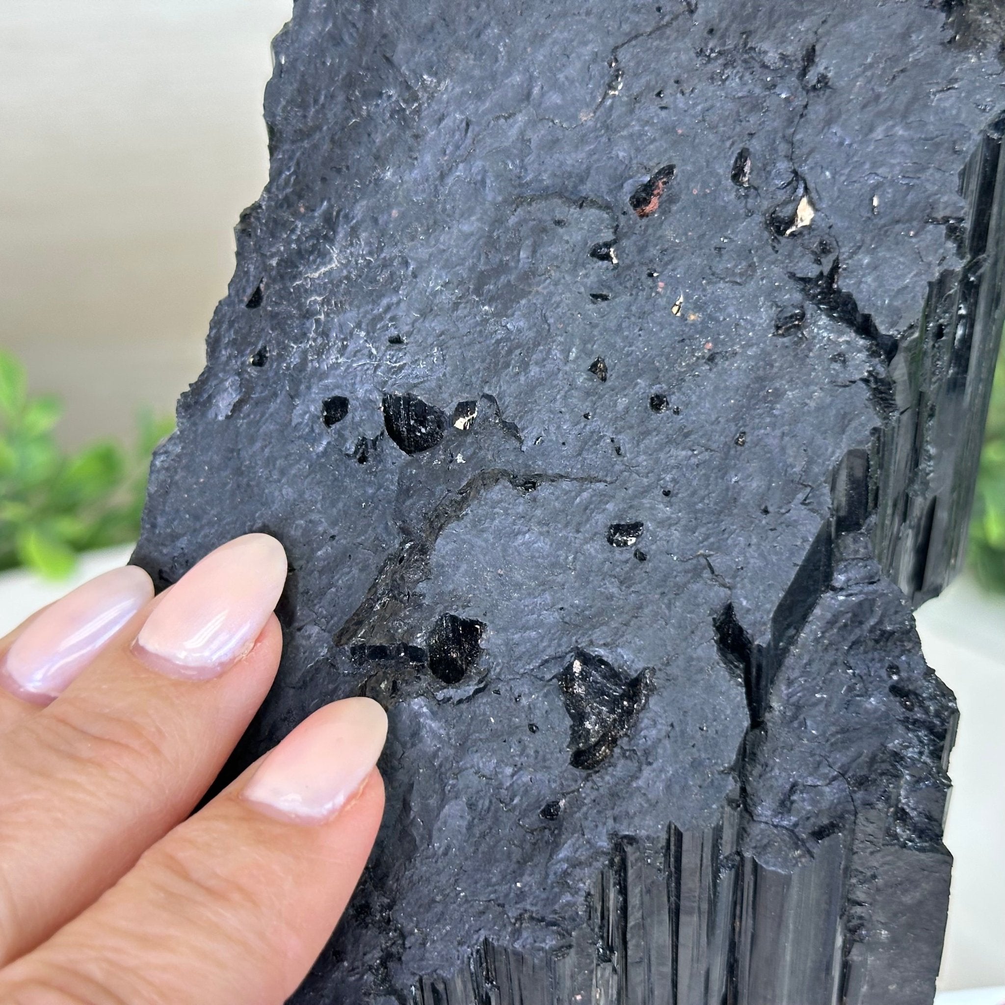 Black Tourmaline Cluster on a Metal Stand, 3.9 lbs and 7.8" Tall #6020 - 0004 - Brazil GemsBrazil GemsBlack Tourmaline Cluster on a Metal Stand, 3.9 lbs and 7.8" Tall #6020 - 0004Clusters on Wood Bases6020 - 0004