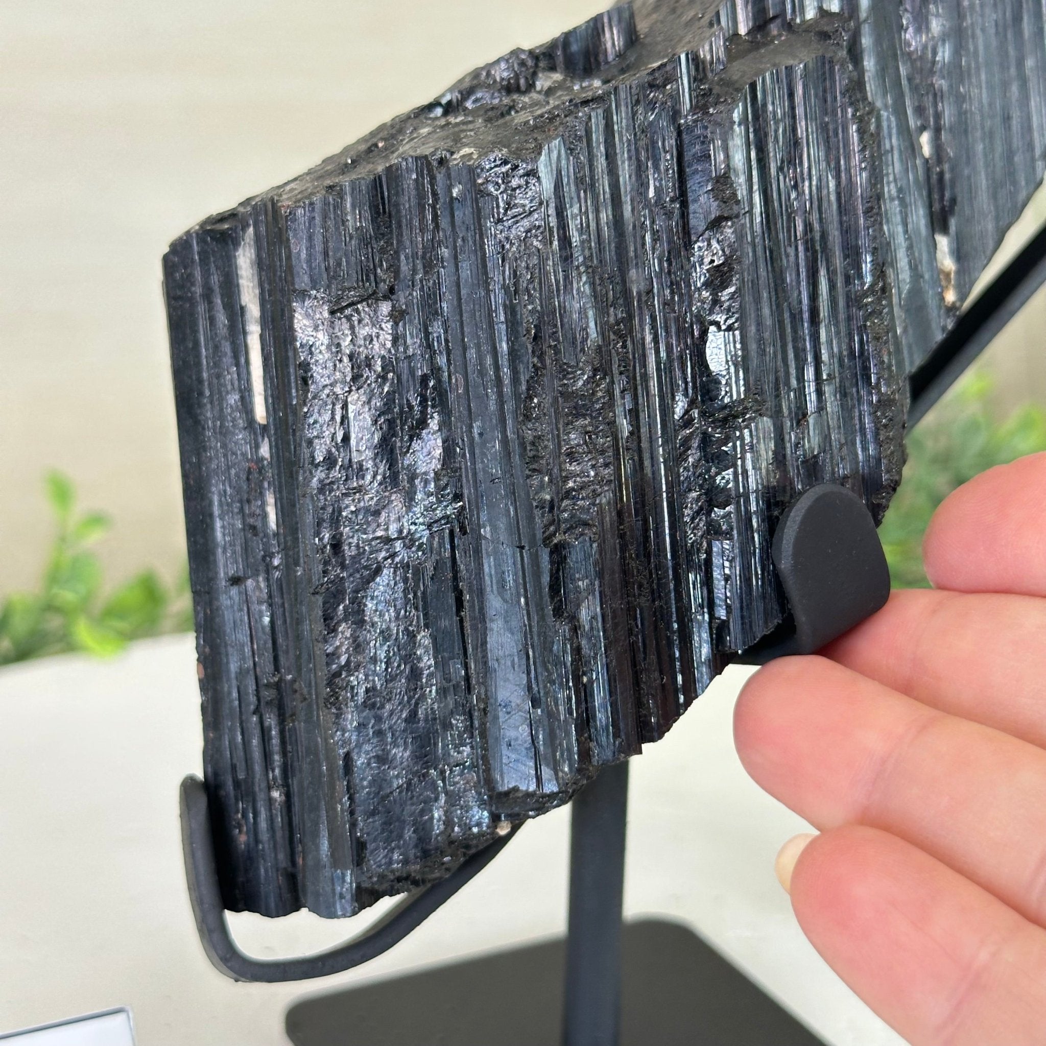 Black Tourmaline Cluster on a Metal Stand, 4.3 lbs and 7" Tall #6020 - 0005 - Brazil GemsBrazil GemsBlack Tourmaline Cluster on a Metal Stand, 4.3 lbs and 7" Tall #6020 - 0005Clusters on Wood Bases6020 - 0005