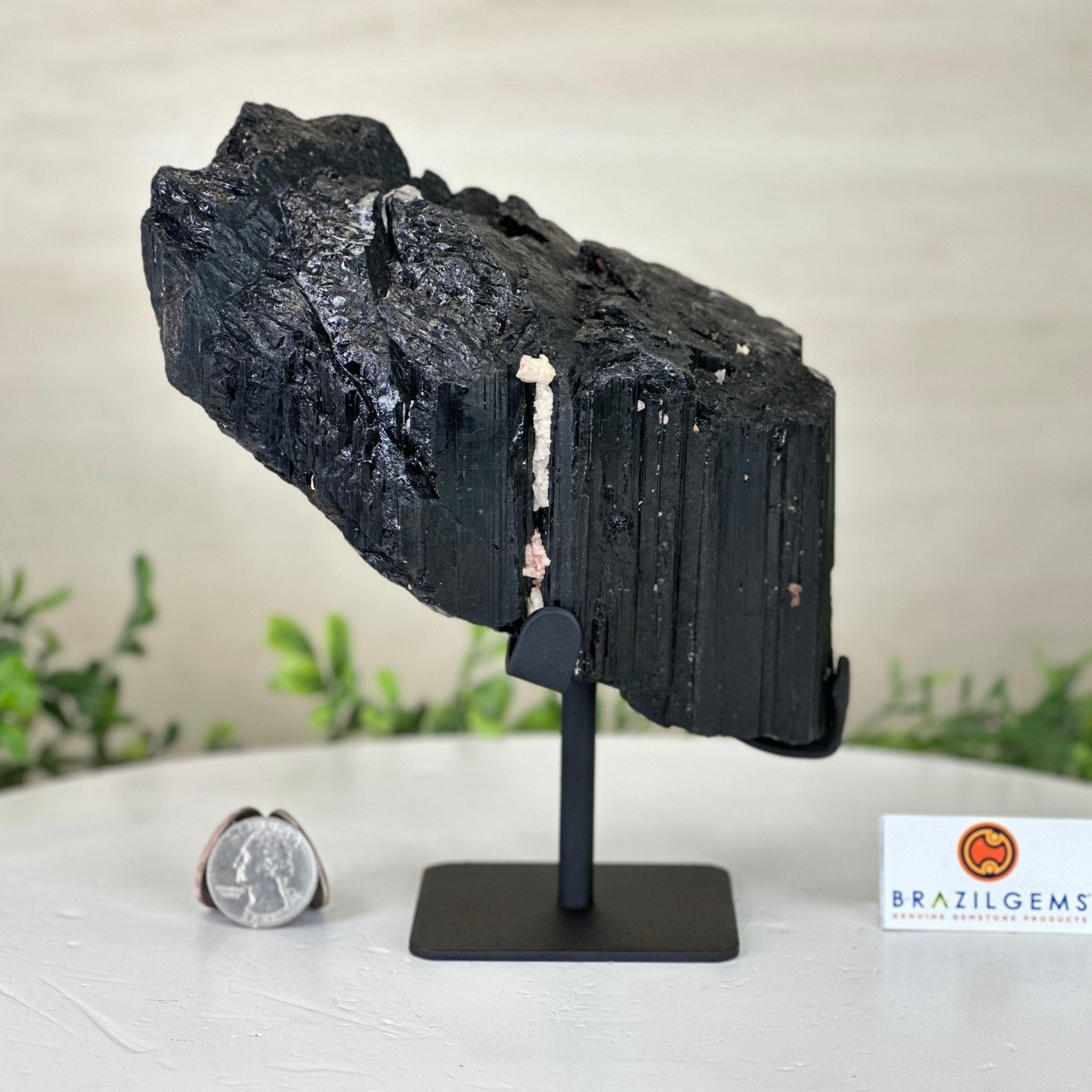 Black Tourmaline Cluster on a Metal Stand, 4.3 lbs and 7" Tall #6020 - 0005 - Brazil GemsBrazil GemsBlack Tourmaline Cluster on a Metal Stand, 4.3 lbs and 7" Tall #6020 - 0005Clusters on Wood Bases6020 - 0005