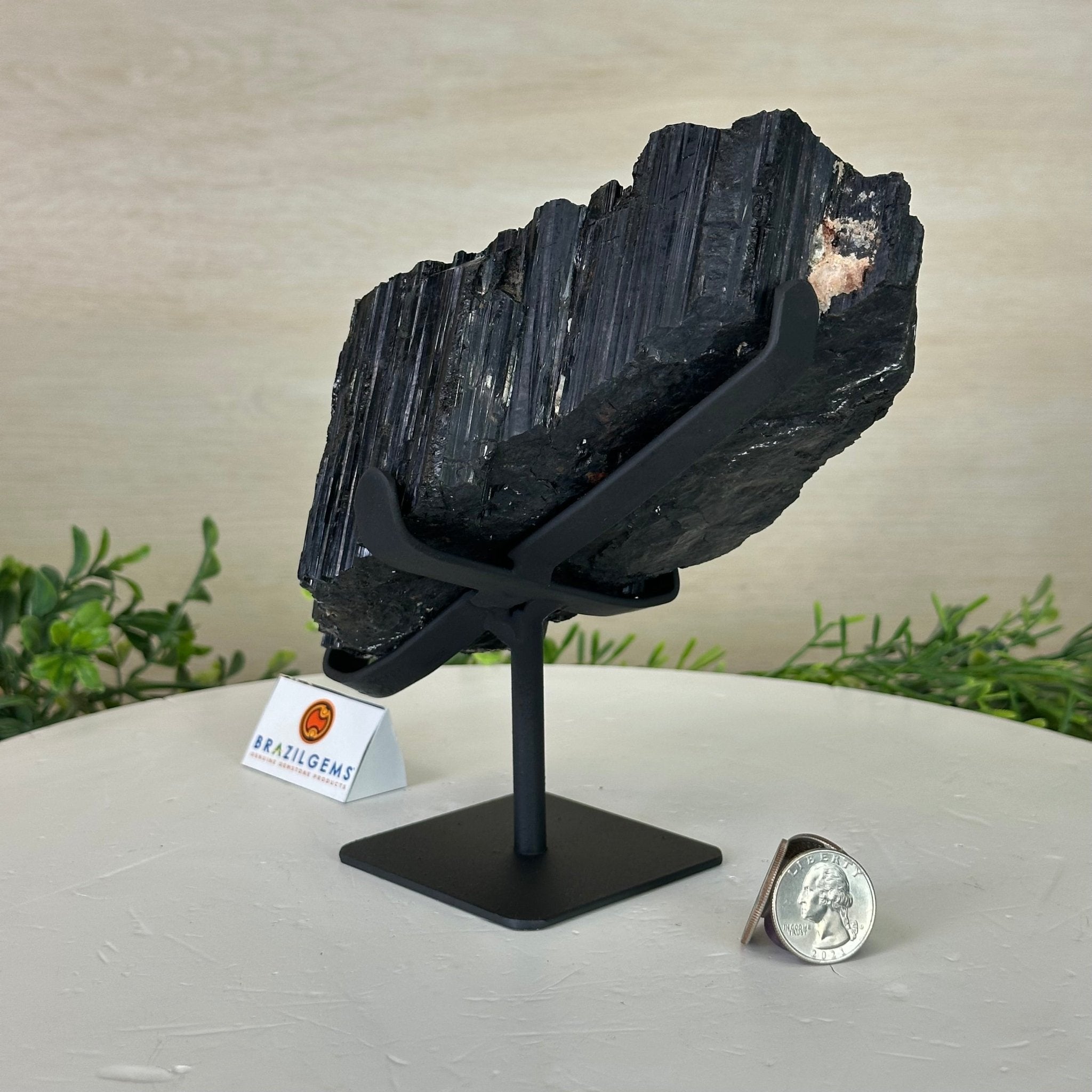 Black Tourmaline Cluster on a Metal Stand, 4.3 lbs and 7" Tall #6020 - 0005 - Brazil GemsBrazil GemsBlack Tourmaline Cluster on a Metal Stand, 4.3 lbs and 7" Tall #6020 - 0005Clusters on Wood Bases6020 - 0005