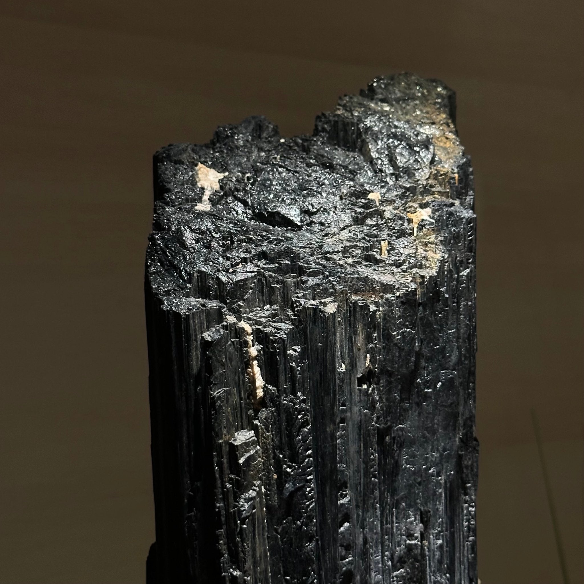 Black Tourmaline Cluster on a Metal Stand, 51.8 lbs and 27" Tall 6020 - 0009 - Brazil GemsBrazil GemsBlack Tourmaline Cluster on a Metal Stand, 51.8 lbs and 27" Tall 6020 - 0009Clusters on Wood Bases6020 - 0009