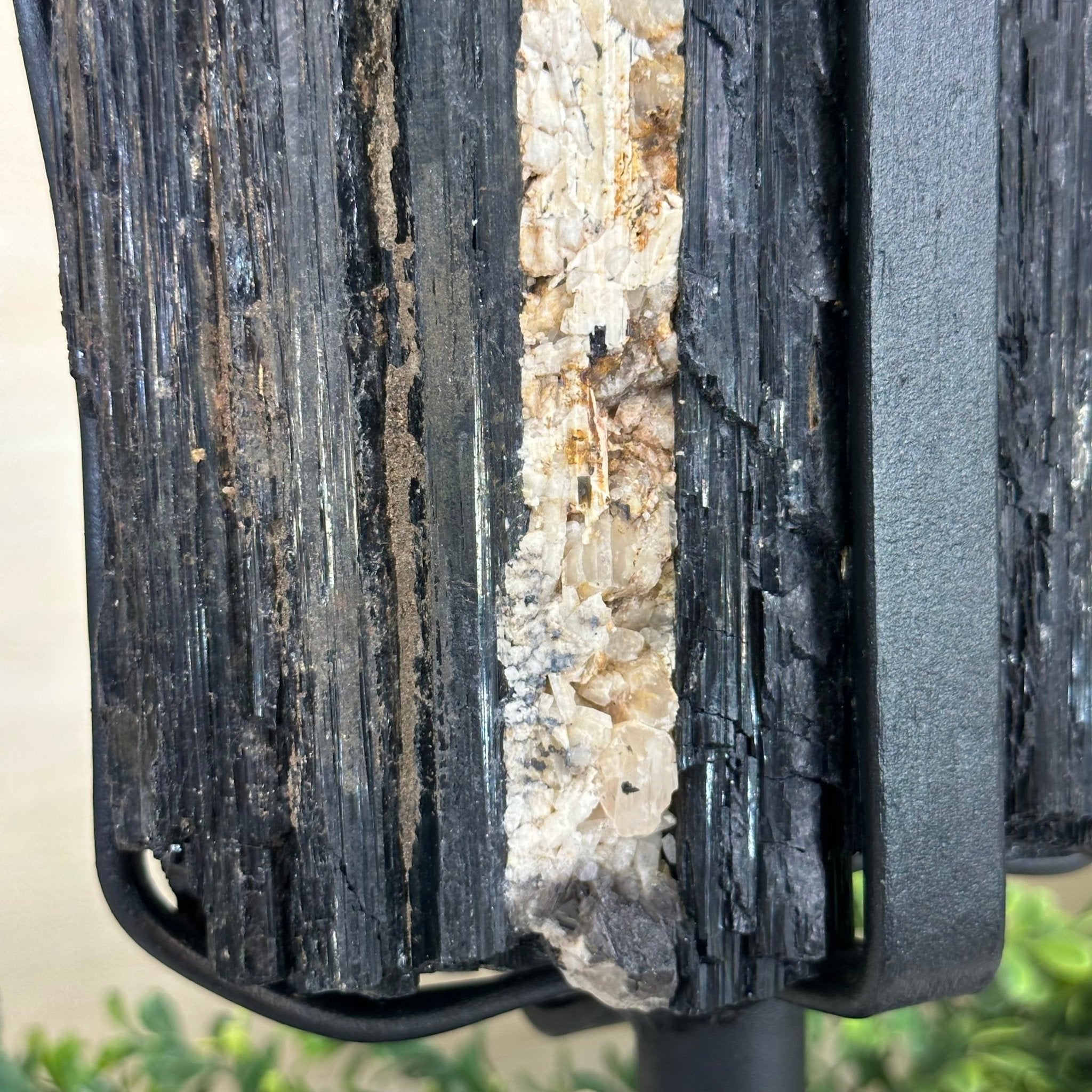 Black Tourmaline Cluster on a Metal Stand, 51.8 lbs and 27" Tall 6020 - 0009 - Brazil GemsBrazil GemsBlack Tourmaline Cluster on a Metal Stand, 51.8 lbs and 27" Tall 6020 - 0009Clusters on Wood Bases6020 - 0009