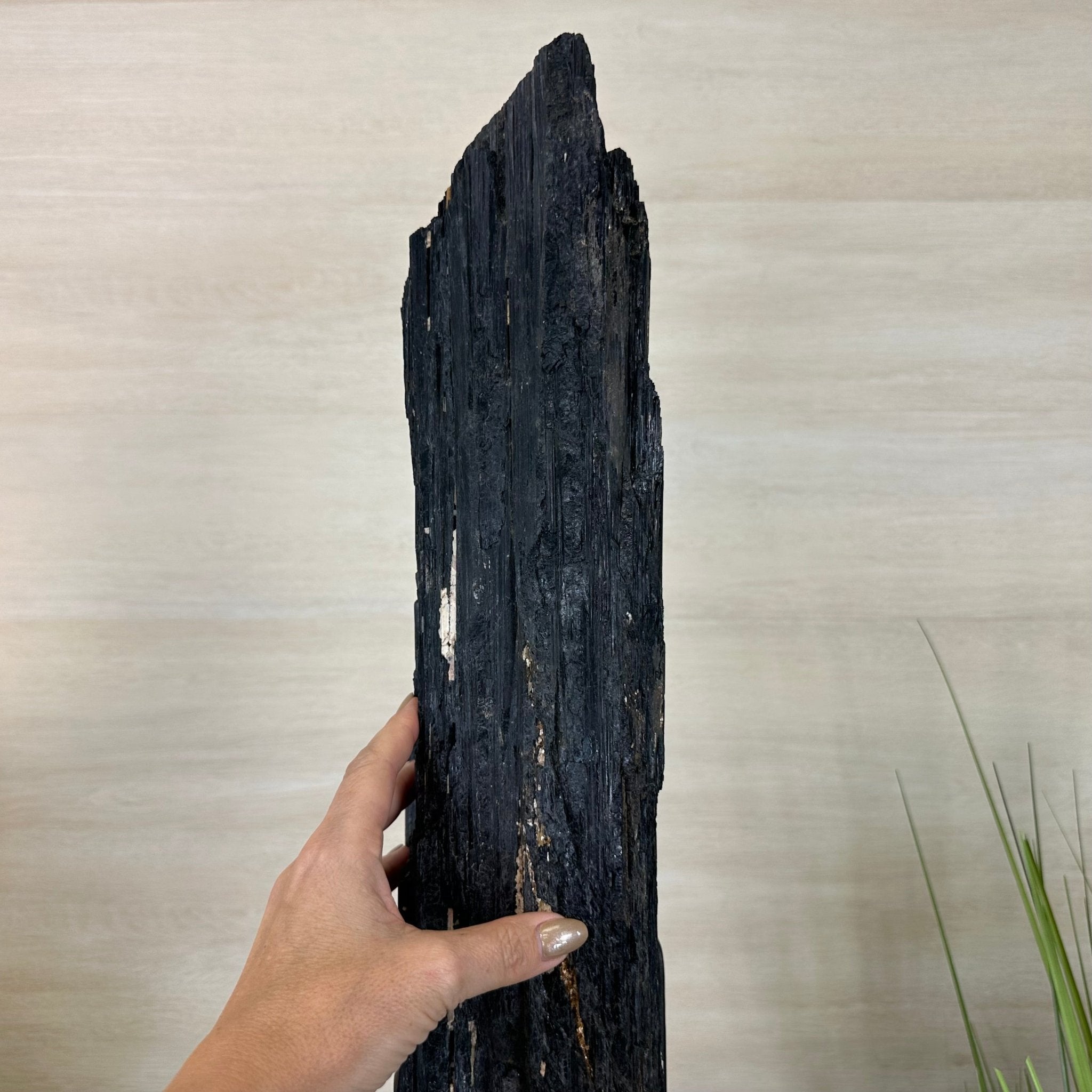 Black Tourmaline Cluster on a Metal Stand, 51.8 lbs and 27" Tall 6020 - 0009 - Brazil GemsBrazil GemsBlack Tourmaline Cluster on a Metal Stand, 51.8 lbs and 27" Tall 6020 - 0009Clusters on Wood Bases6020 - 0009