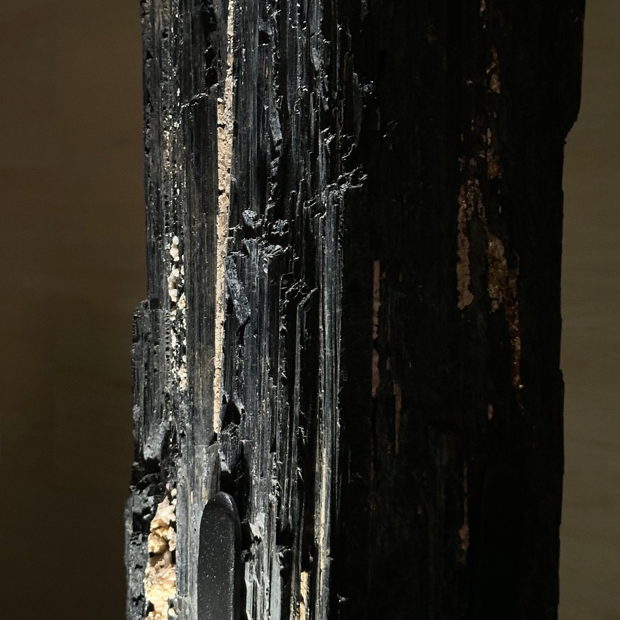 Black Tourmaline Cluster on a Metal Stand, 51.8 lbs and 27" Tall 6020 - 0009 - Brazil GemsBrazil GemsBlack Tourmaline Cluster on a Metal Stand, 51.8 lbs and 27" Tall 6020 - 0009Clusters on Wood Bases6020 - 0009
