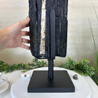 Black Tourmaline Cluster on a Metal Stand, 51.8 lbs and 27" Tall 6020 - 0009 - Brazil GemsBrazil GemsBlack Tourmaline Cluster on a Metal Stand, 51.8 lbs and 27" Tall 6020 - 0009Clusters on Wood Bases6020 - 0009