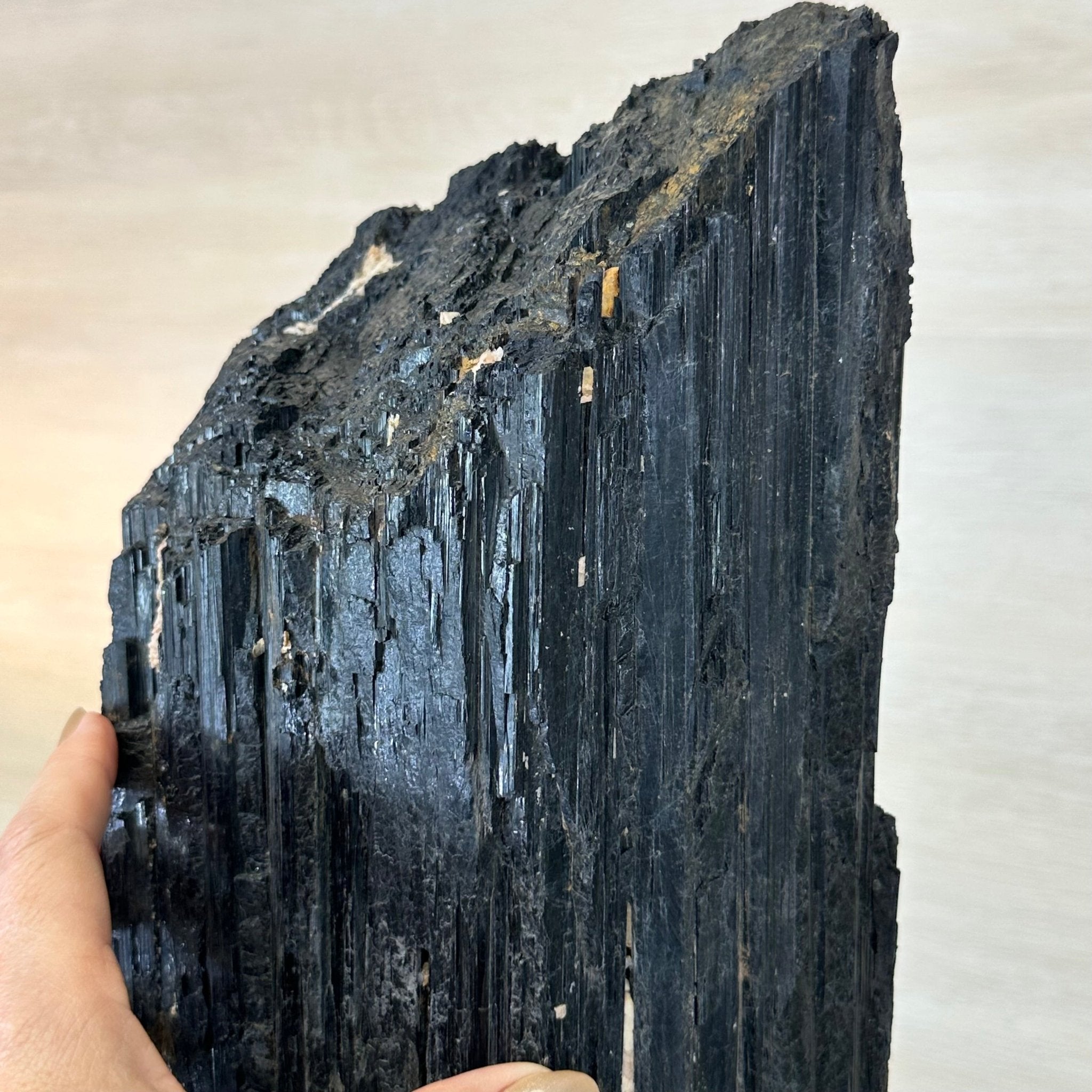 Black Tourmaline Cluster on a Metal Stand, 51.8 lbs and 27" Tall 6020 - 0009 - Brazil GemsBrazil GemsBlack Tourmaline Cluster on a Metal Stand, 51.8 lbs and 27" Tall 6020 - 0009Clusters on Wood Bases6020 - 0009