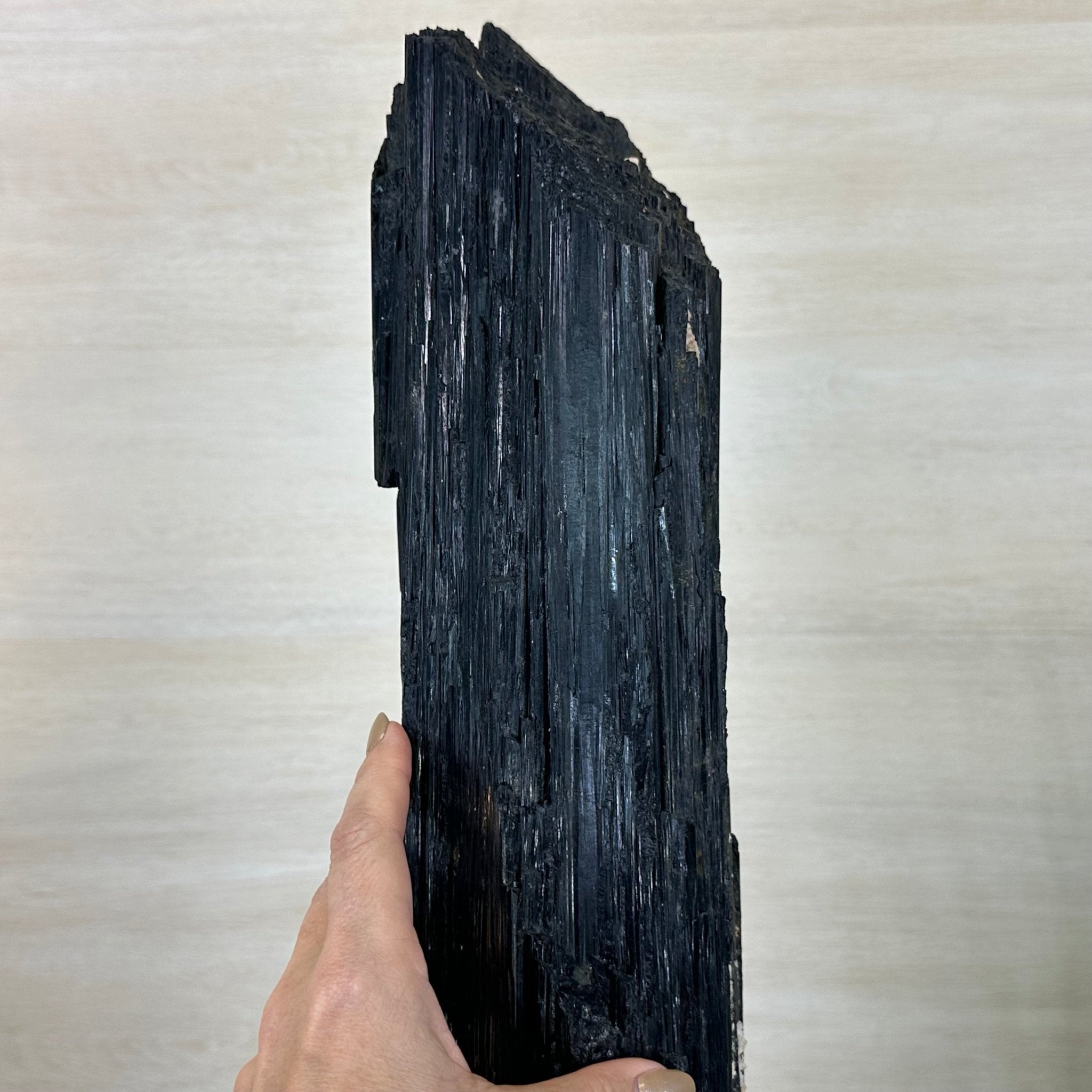 Black Tourmaline Cluster on a Metal Stand, 51.8 lbs and 27" Tall 6020 - 0009 - Brazil GemsBrazil GemsBlack Tourmaline Cluster on a Metal Stand, 51.8 lbs and 27" Tall 6020 - 0009Clusters on Wood Bases6020 - 0009