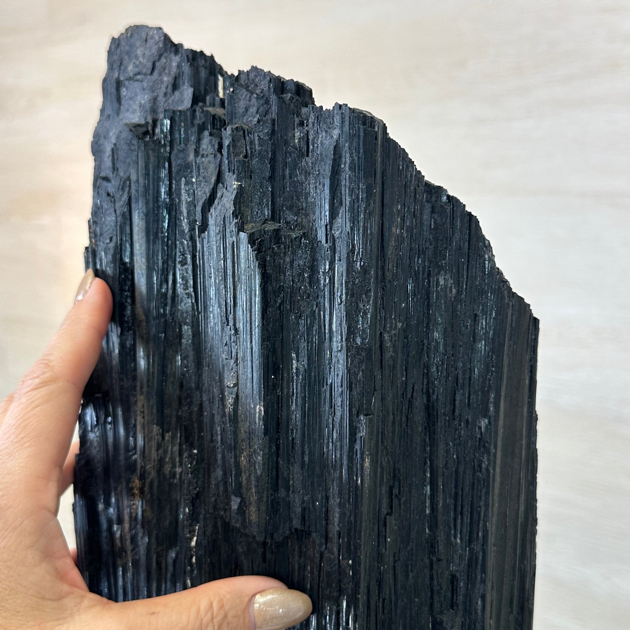 Black Tourmaline Cluster on a Metal Stand, 51.8 lbs and 27" Tall 6020 - 0009 - Brazil GemsBrazil GemsBlack Tourmaline Cluster on a Metal Stand, 51.8 lbs and 27" Tall 6020 - 0009Clusters on Wood Bases6020 - 0009