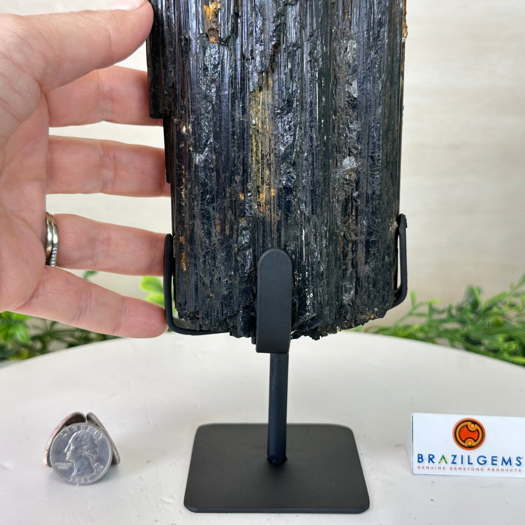 Black Tourmaline Cluster on a Metal Stand, 5.4 lbs and 12" Tall #6020 - 0006 - Brazil GemsBrazil GemsBlack Tourmaline Cluster on a Metal Stand, 5.4 lbs and 12" Tall #6020 - 0006Clusters on Wood Bases6020 - 0006