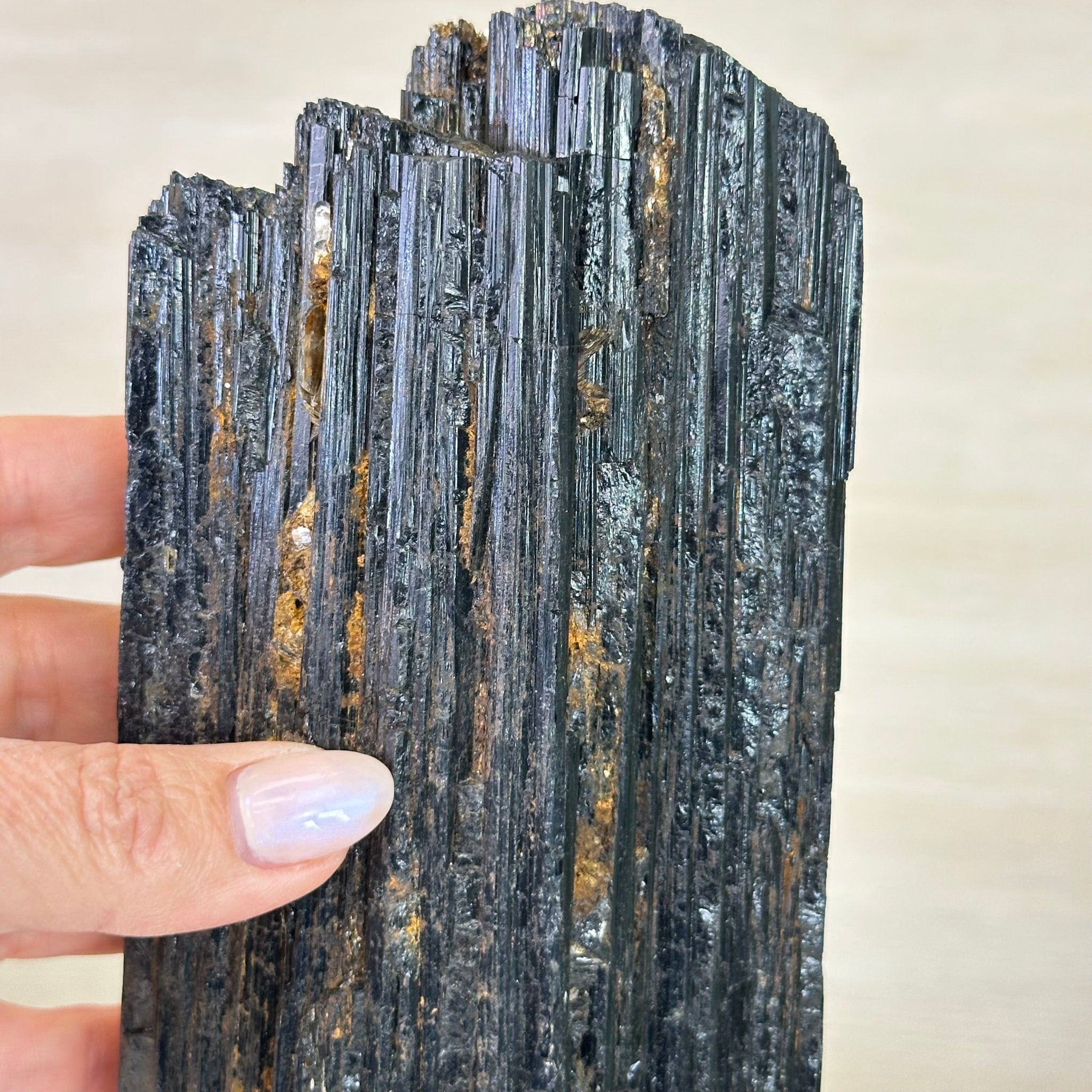 Black Tourmaline Cluster on a Metal Stand, 5.4 lbs and 12" Tall #6020 - 0006 - Brazil GemsBrazil GemsBlack Tourmaline Cluster on a Metal Stand, 5.4 lbs and 12" Tall #6020 - 0006Clusters on Wood Bases6020 - 0006