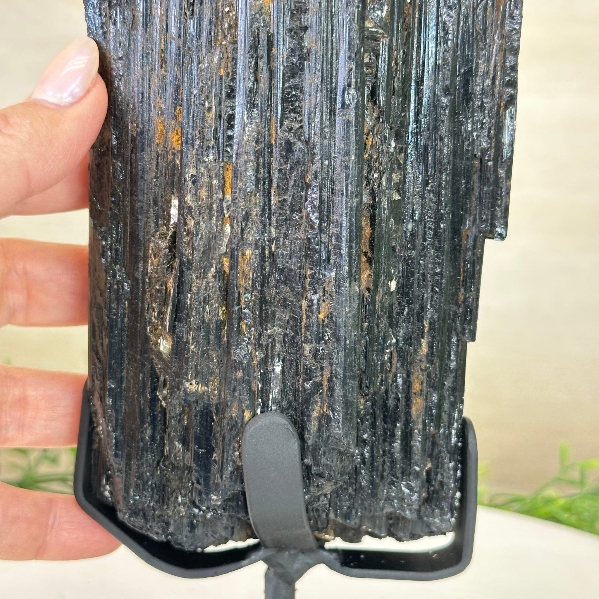 Black Tourmaline Cluster on a Metal Stand, 5.4 lbs and 12" Tall #6020 - 0006 - Brazil GemsBrazil GemsBlack Tourmaline Cluster on a Metal Stand, 5.4 lbs and 12" Tall #6020 - 0006Clusters on Wood Bases6020 - 0006