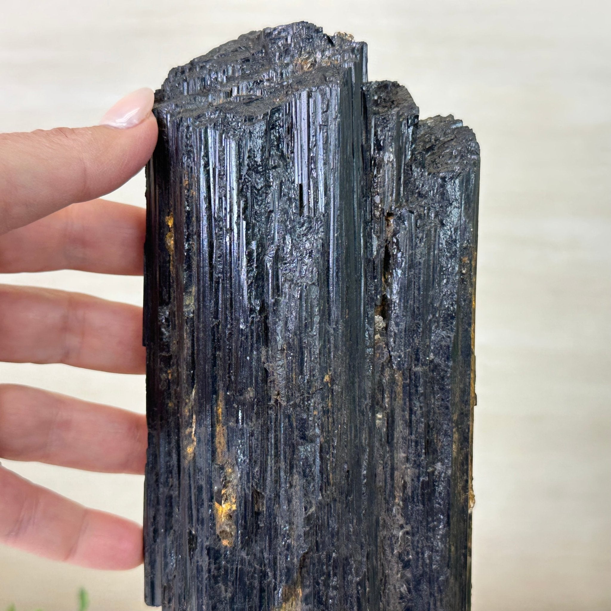 Black Tourmaline Cluster on a Metal Stand, 5.4 lbs and 12" Tall #6020 - 0006 - Brazil GemsBrazil GemsBlack Tourmaline Cluster on a Metal Stand, 5.4 lbs and 12" Tall #6020 - 0006Clusters on Wood Bases6020 - 0006