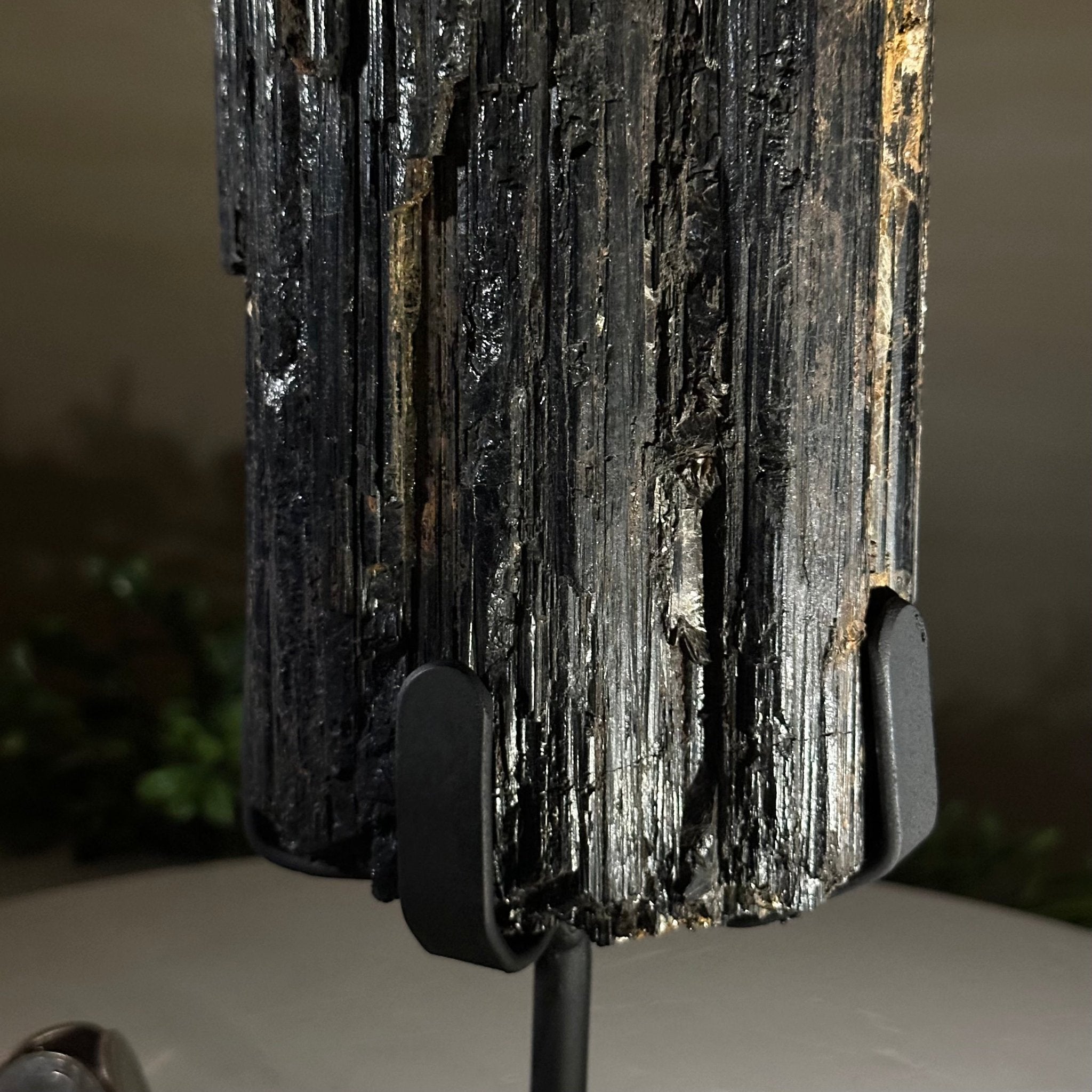 Black Tourmaline Cluster on a Metal Stand, 5.4 lbs and 12" Tall #6020 - 0006 - Brazil GemsBrazil GemsBlack Tourmaline Cluster on a Metal Stand, 5.4 lbs and 12" Tall #6020 - 0006Clusters on Wood Bases6020 - 0006