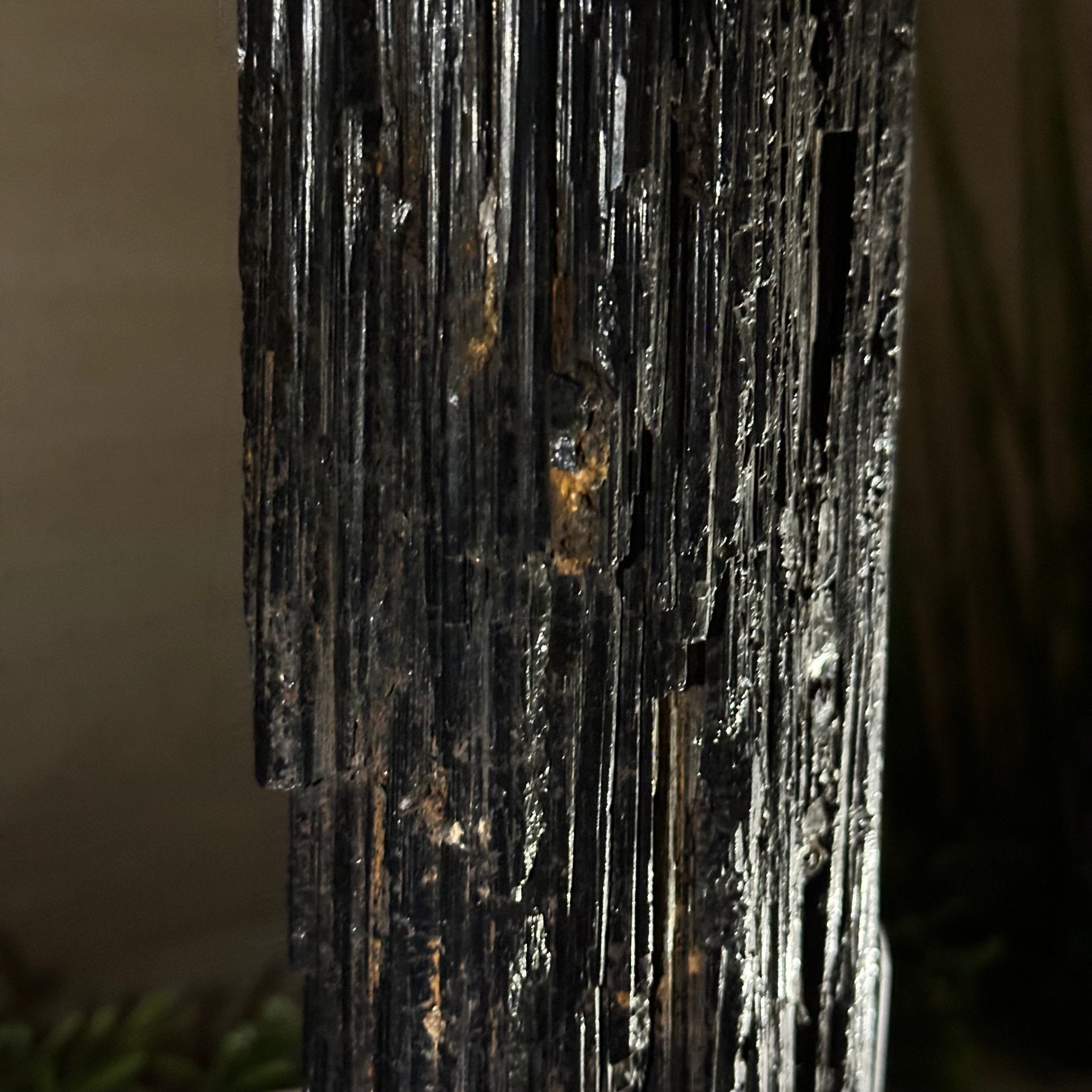 Black Tourmaline Cluster on a Metal Stand, 5.4 lbs and 12" Tall #6020 - 0006 - Brazil GemsBrazil GemsBlack Tourmaline Cluster on a Metal Stand, 5.4 lbs and 12" Tall #6020 - 0006Clusters on Wood Bases6020 - 0006