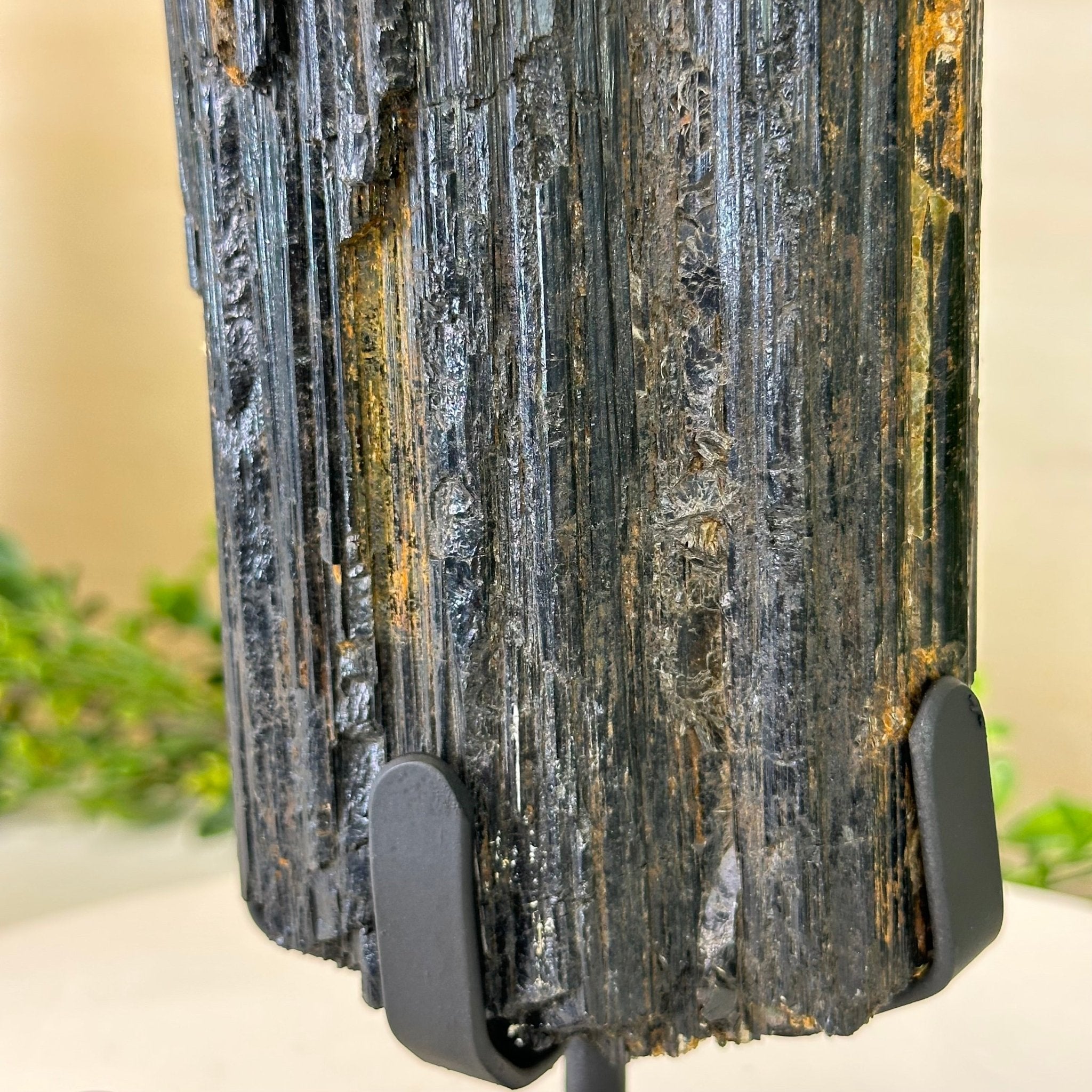 Black Tourmaline Cluster on a Metal Stand, 5.4 lbs and 12" Tall #6020 - 0006 - Brazil GemsBrazil GemsBlack Tourmaline Cluster on a Metal Stand, 5.4 lbs and 12" Tall #6020 - 0006Clusters on Wood Bases6020 - 0006