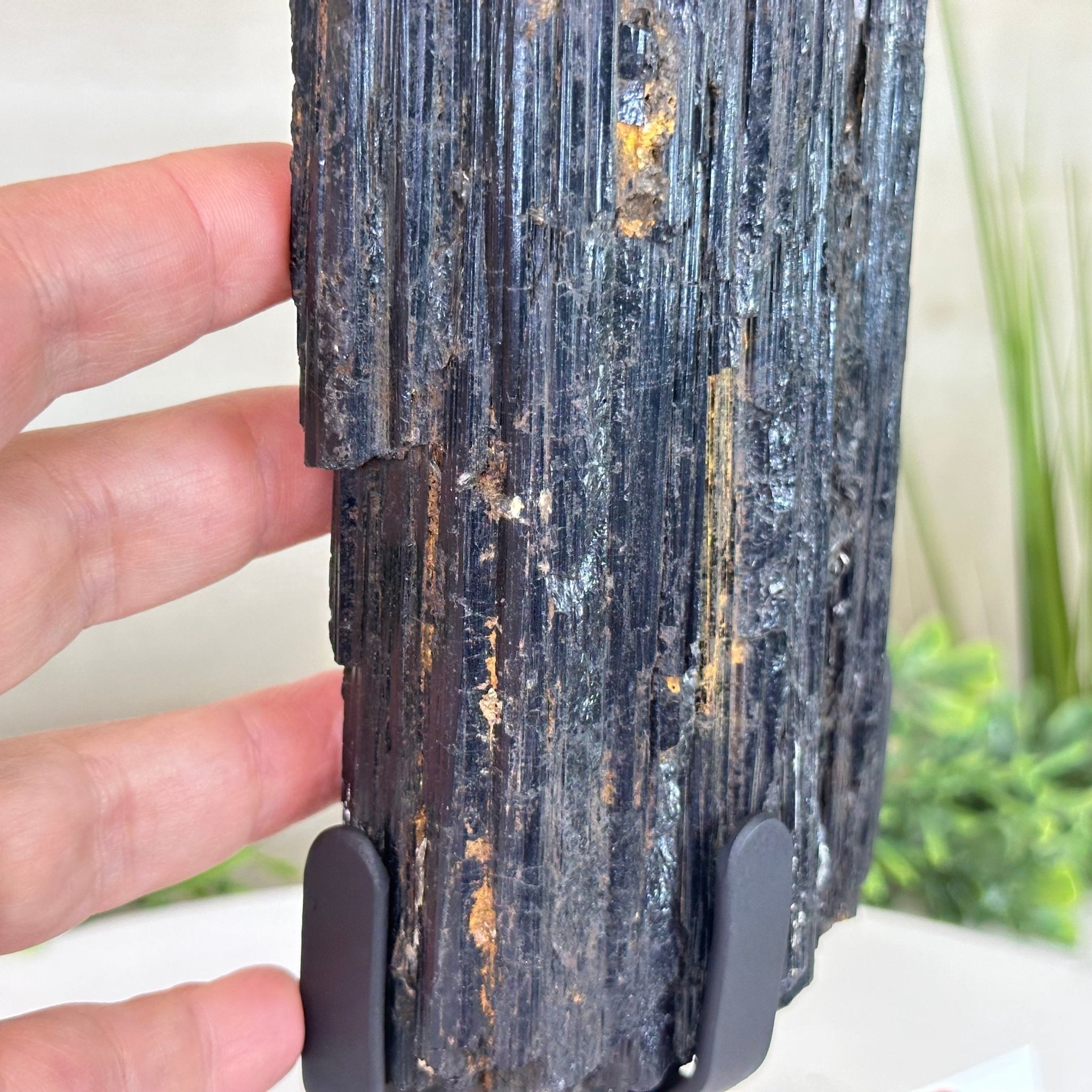 Black Tourmaline Cluster on a Metal Stand, 5.4 lbs and 12" Tall #6020 - 0006 - Brazil GemsBrazil GemsBlack Tourmaline Cluster on a Metal Stand, 5.4 lbs and 12" Tall #6020 - 0006Clusters on Wood Bases6020 - 0006