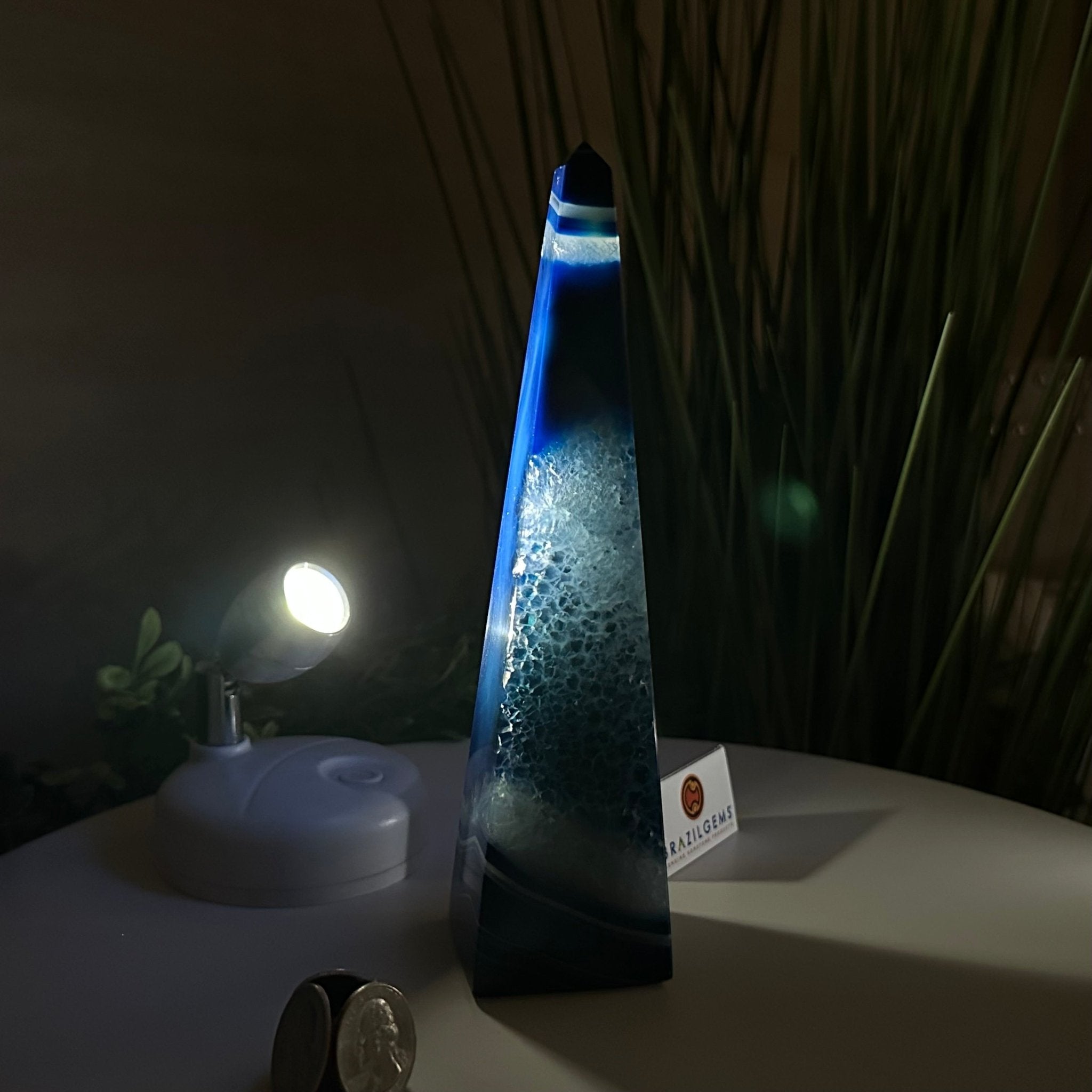 Blue Agate 4 - Sided Obelisk Tower, 7.5" Tall #3104BL - 007 - Brazil GemsBrazil GemsBlue Agate 4 - Sided Obelisk Tower, 7.5" Tall #3104BL - 007Obelisks3104BL - 007