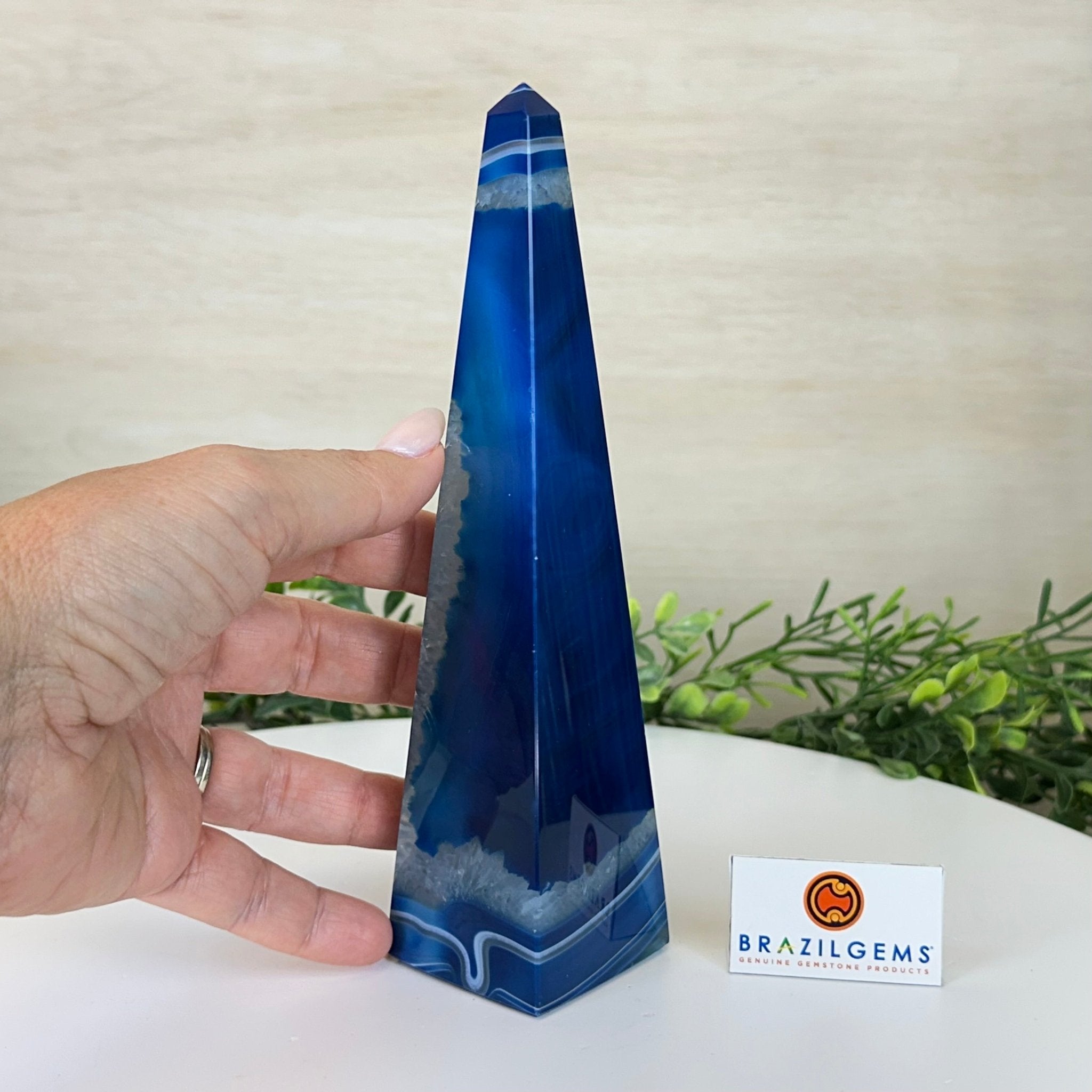 Blue Agate 4 - Sided Obelisk Tower, 7.5" Tall #3104BL - 007 - Brazil GemsBrazil GemsBlue Agate 4 - Sided Obelisk Tower, 7.5" Tall #3104BL - 007Obelisks3104BL - 007
