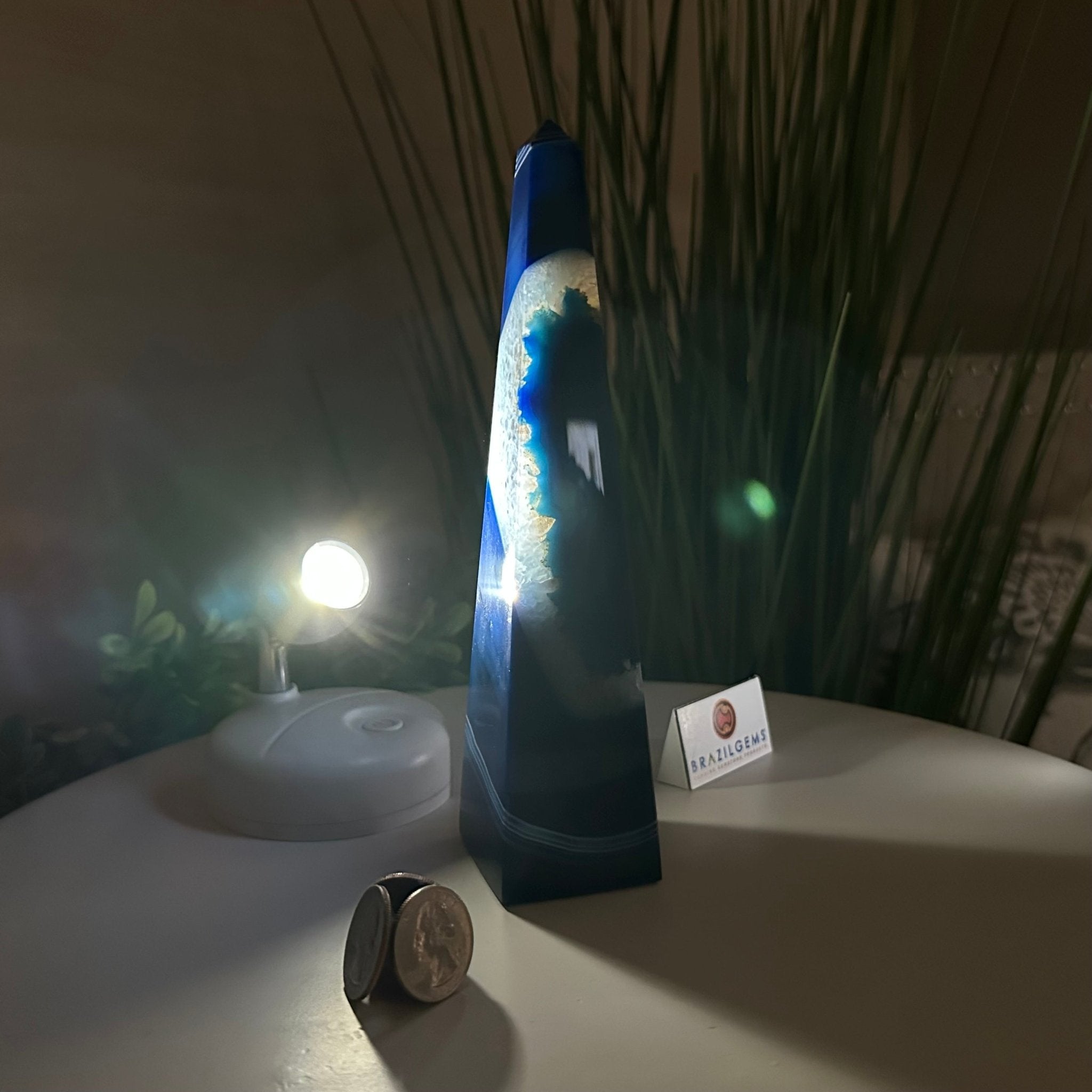 Blue Agate 4 - Sided Obelisk Tower, 7.6" Tall #3104BL - 004 - Brazil GemsBrazil GemsBlue Agate 4 - Sided Obelisk Tower, 7.6" Tall #3104BL - 004Obelisks3104BL - 004