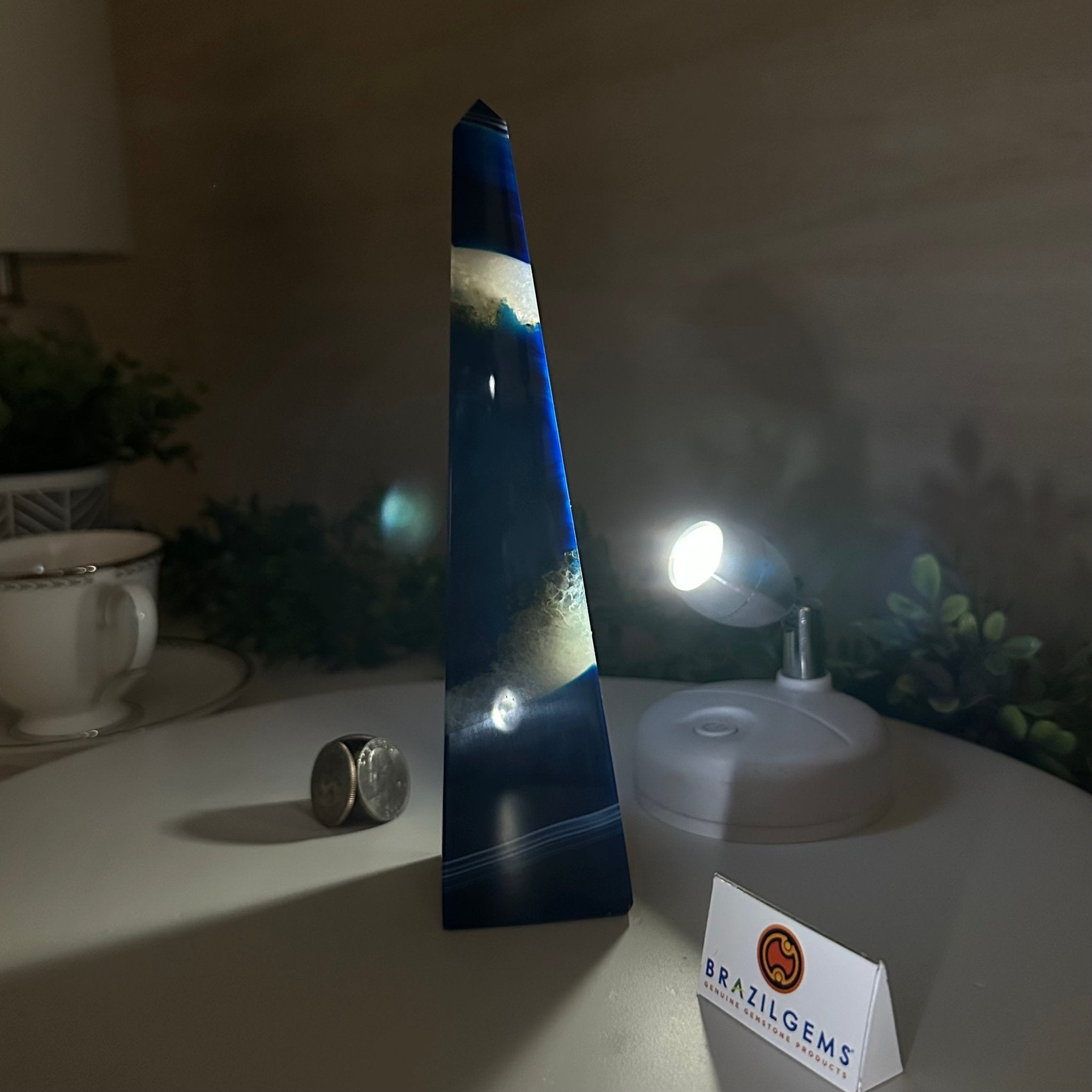 Blue Agate 4 - Sided Obelisk Tower, 7.6" Tall #3104BL - 004 - Brazil GemsBrazil GemsBlue Agate 4 - Sided Obelisk Tower, 7.6" Tall #3104BL - 004Obelisks3104BL - 004