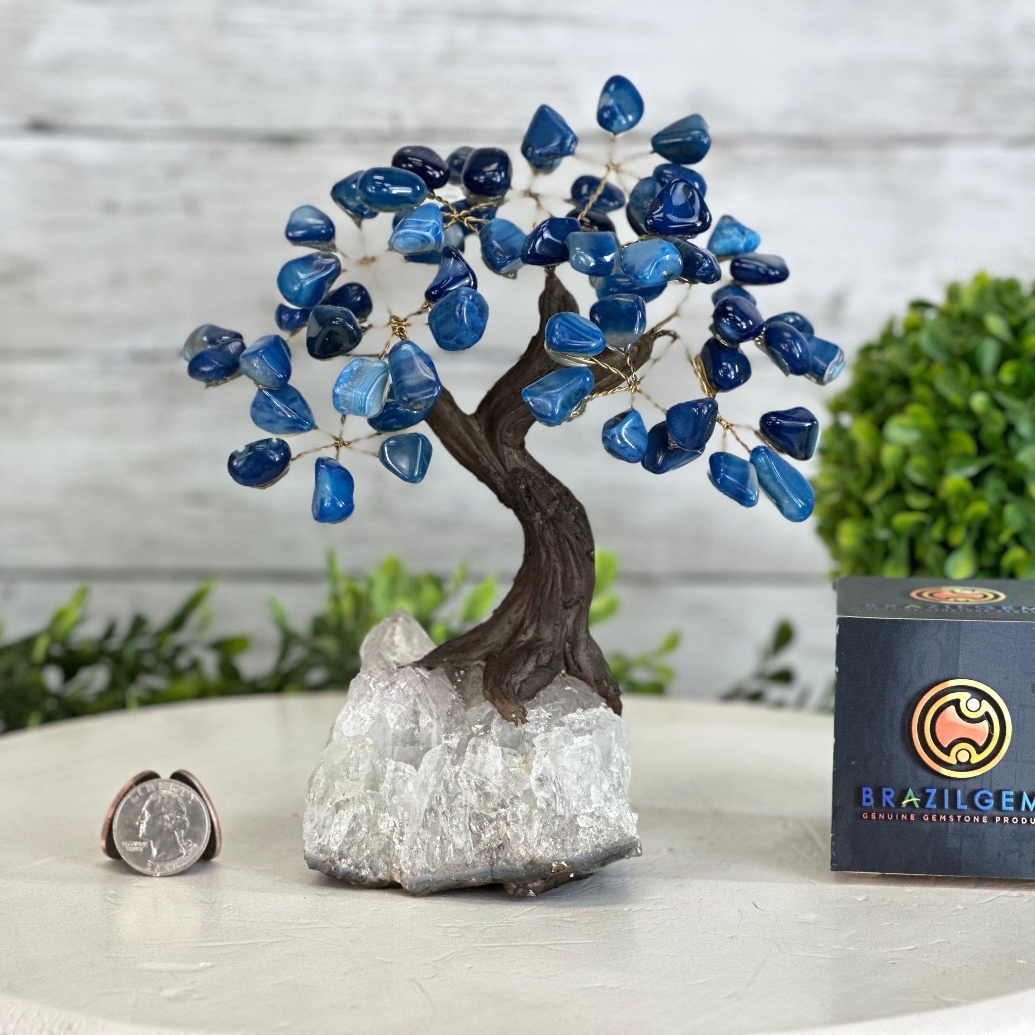 Blue Agate 7" Tall Handmade Gemstone Tree on a Crystal base, 60 Gems #5402BLUA - Brazil GemsBrazil GemsBlue Agate 7" Tall Handmade Gemstone Tree on a Crystal base, 60 Gems #5402BLUAGemstone Trees5402BLUA