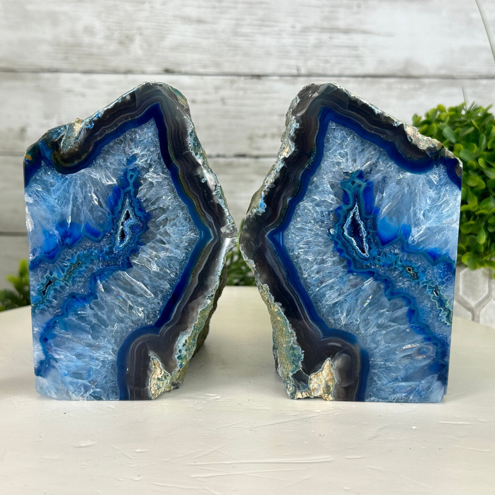 Blue Dyed Brazilian Agate Stone Bookends, 10.7 lbs & 5.7" tall #5151BL-042 - Brazil GemsBrazil GemsBlue Dyed Brazilian Agate Stone Bookends, 10.7 lbs & 5.7" tall #5151BL-042Bookends5151BL-042