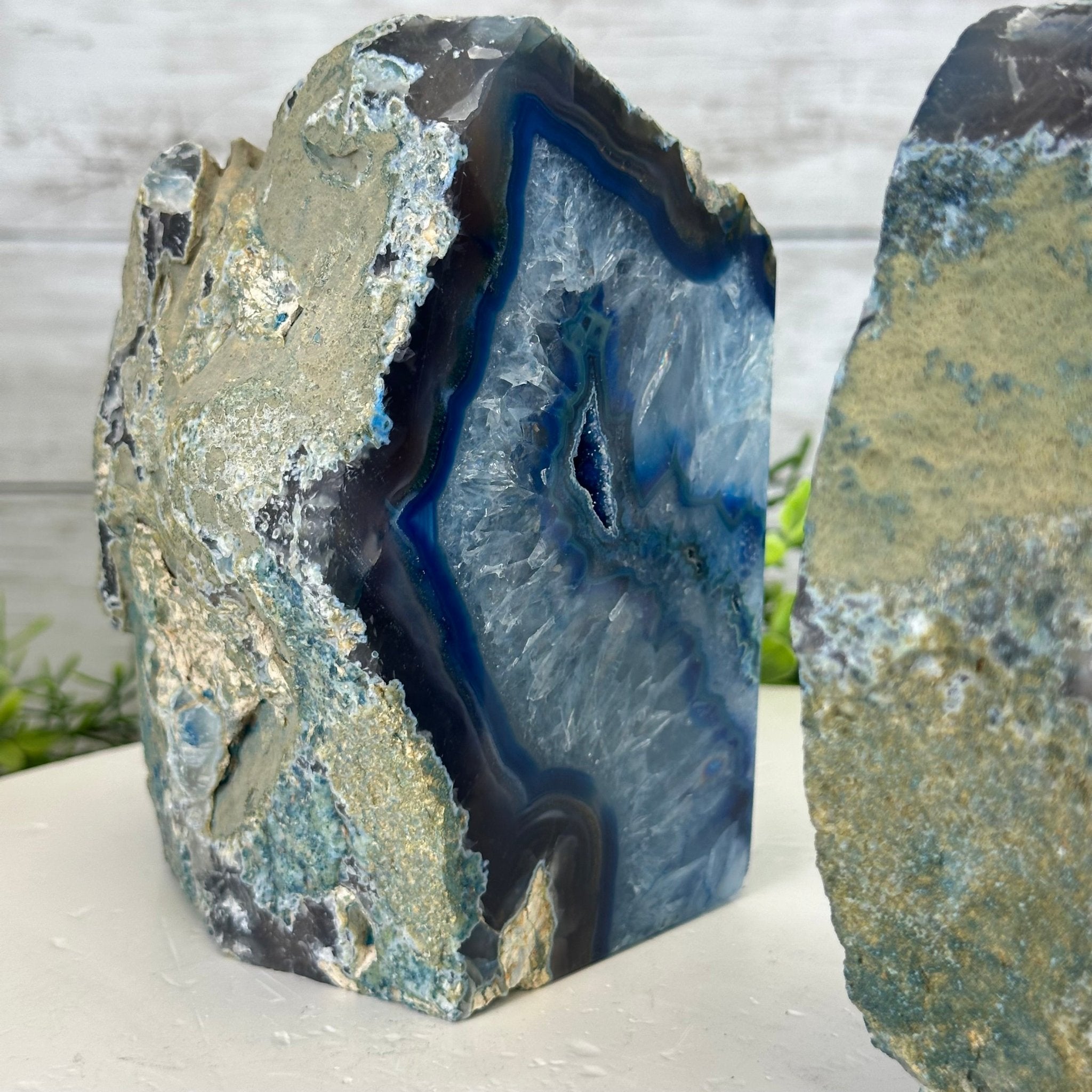 Blue Dyed Brazilian Agate Stone Bookends, 10.7 lbs & 5.7" tall #5151BL-042 - Brazil GemsBrazil GemsBlue Dyed Brazilian Agate Stone Bookends, 10.7 lbs & 5.7" tall #5151BL-042Bookends5151BL-042