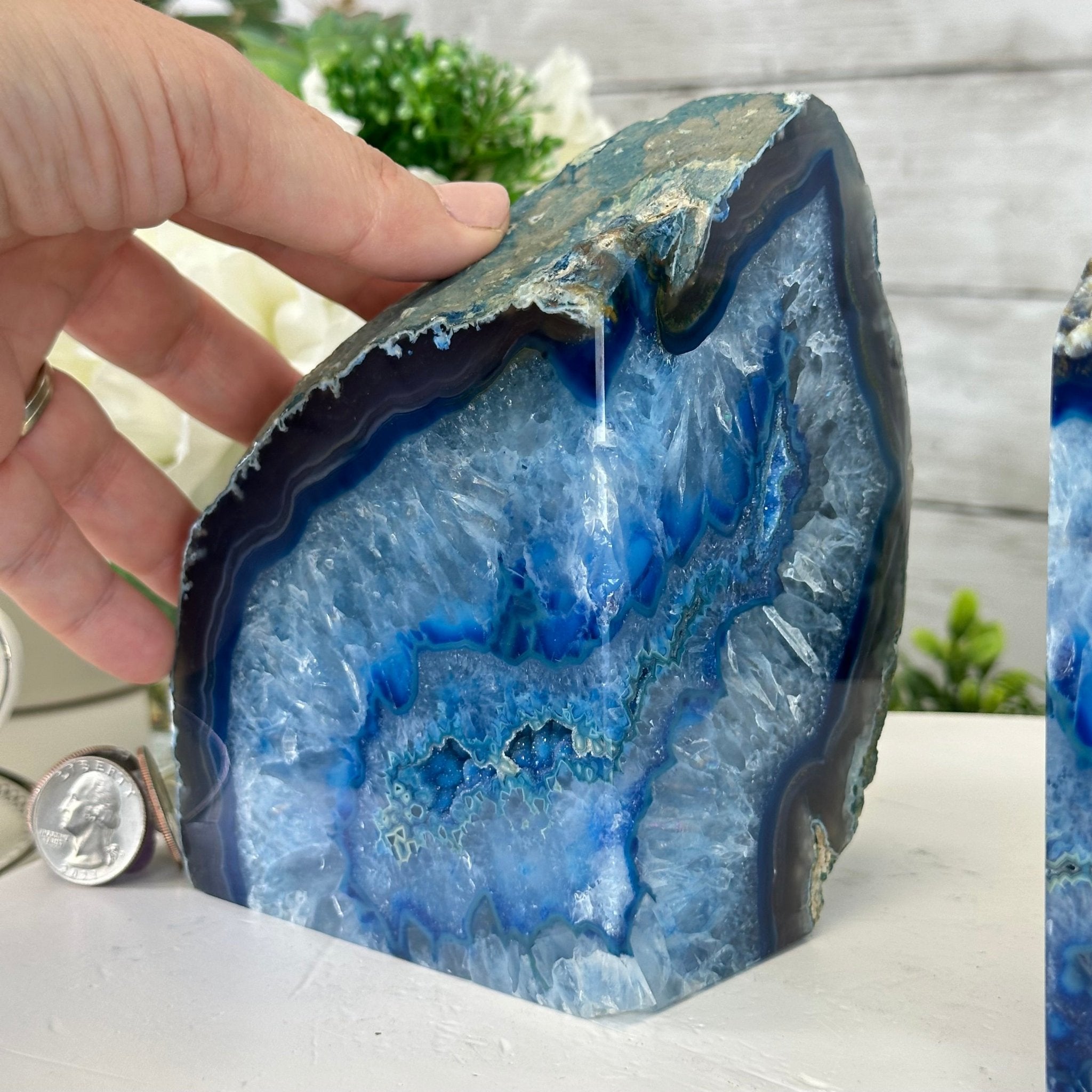 Blue Dyed Brazilian Agate Stone Bookends, 10.7 lbs & 5.7" tall #5151BL-042 - Brazil GemsBrazil GemsBlue Dyed Brazilian Agate Stone Bookends, 10.7 lbs & 5.7" tall #5151BL-042Bookends5151BL-042