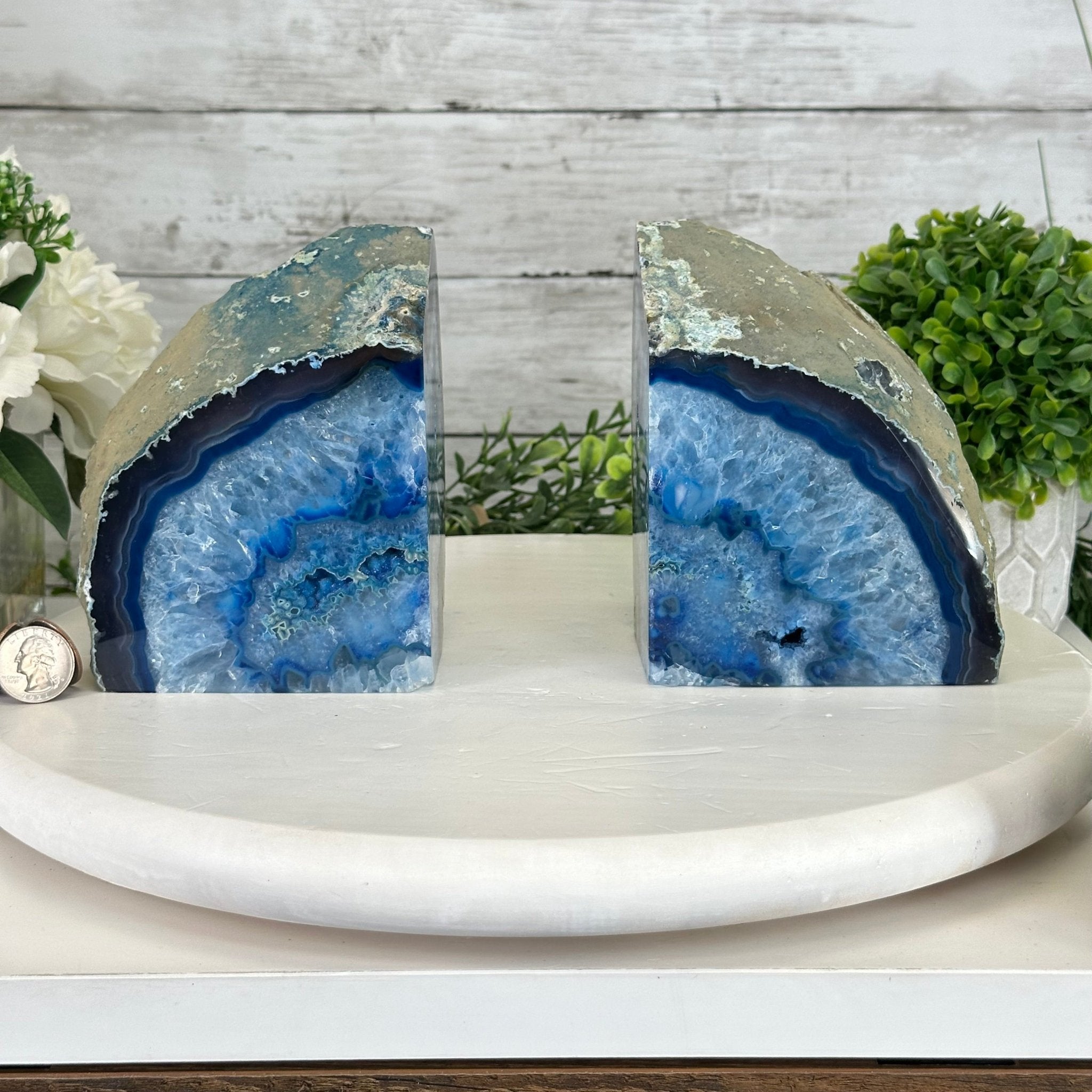 Blue Dyed Brazilian Agate Stone Bookends, 10.7 lbs & 5.7" tall #5151BL-042 - Brazil GemsBrazil GemsBlue Dyed Brazilian Agate Stone Bookends, 10.7 lbs & 5.7" tall #5151BL-042Bookends5151BL-042