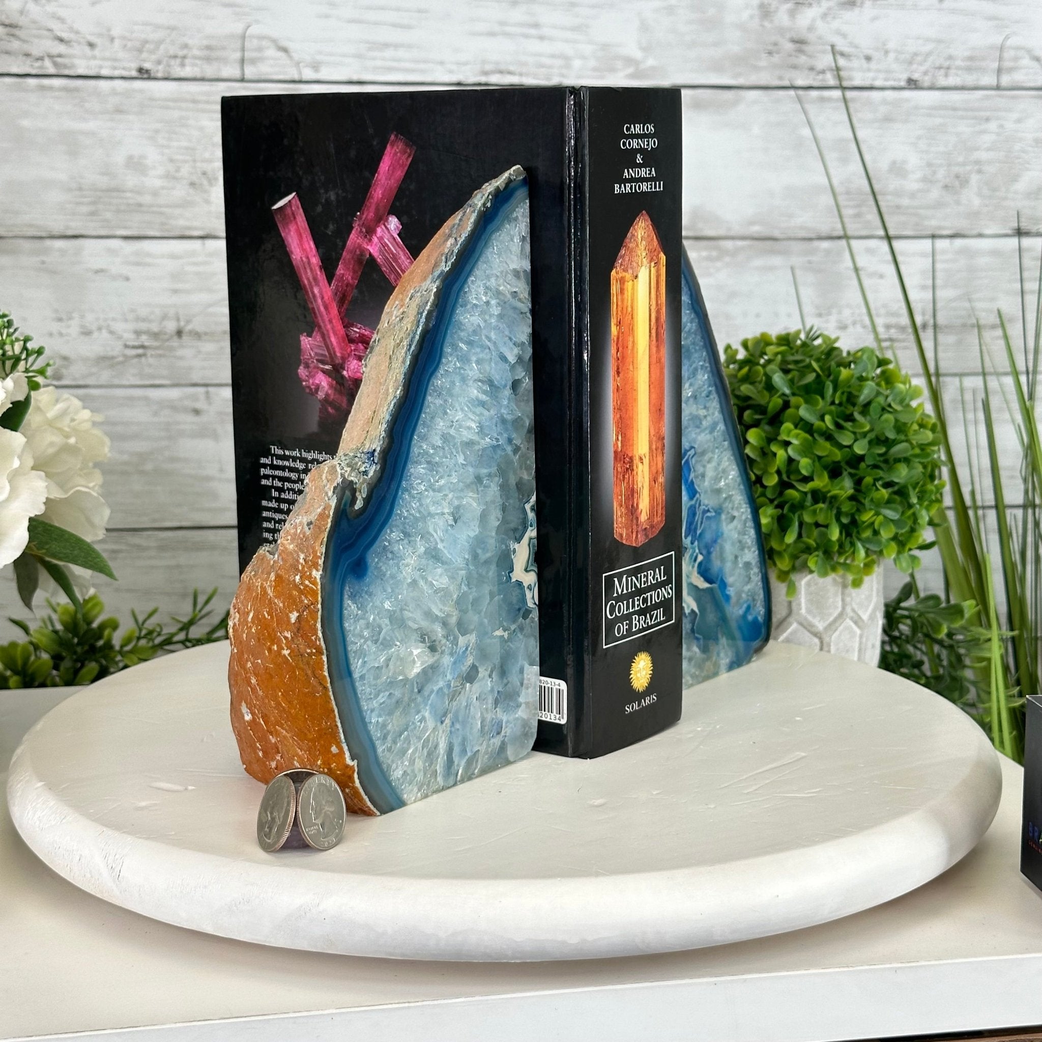 Blue Dyed Brazilian Agate Stone Bookends, 11.8 lbs & 8.5" tall #5151BL-038 - Brazil GemsBrazil GemsBlue Dyed Brazilian Agate Stone Bookends, 11.8 lbs & 8.5" tall #5151BL-038Bookends5151BL-038